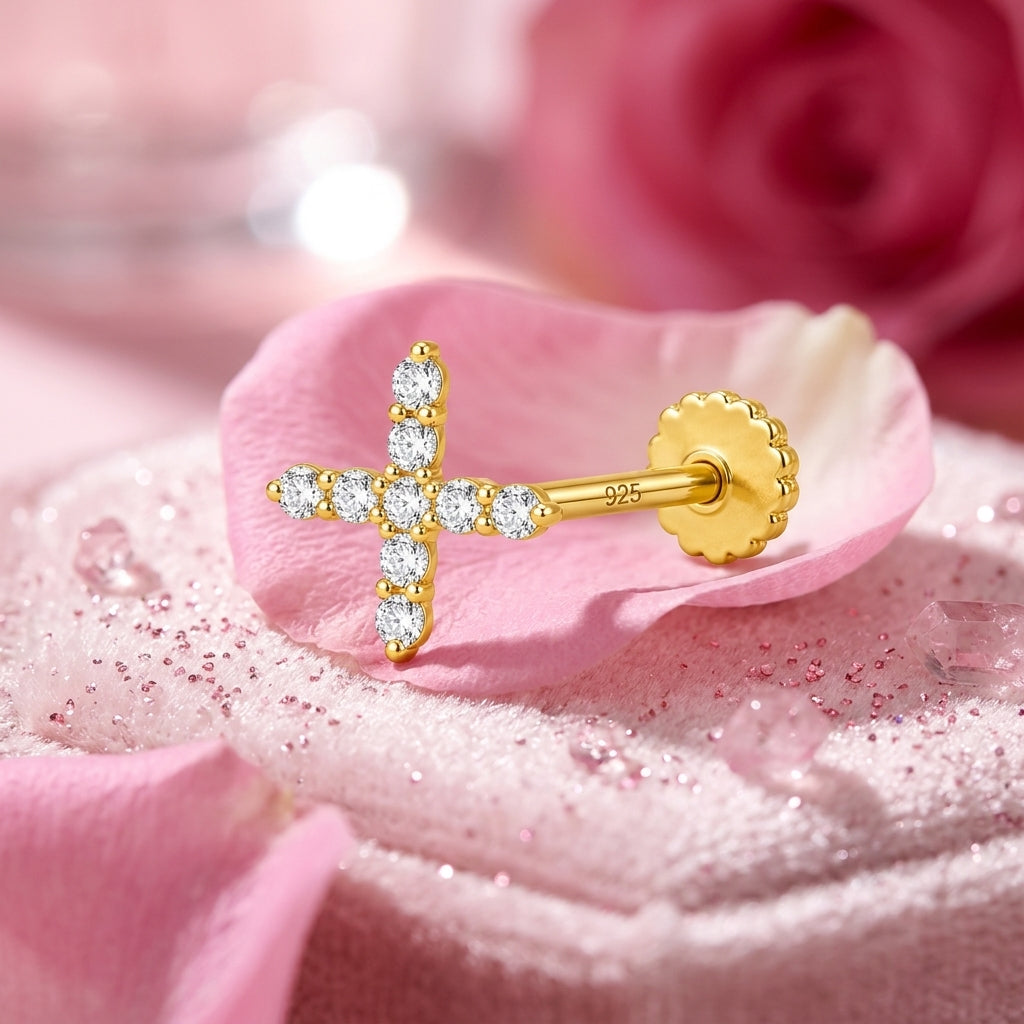 Cross Nose Pin - back view with clasp