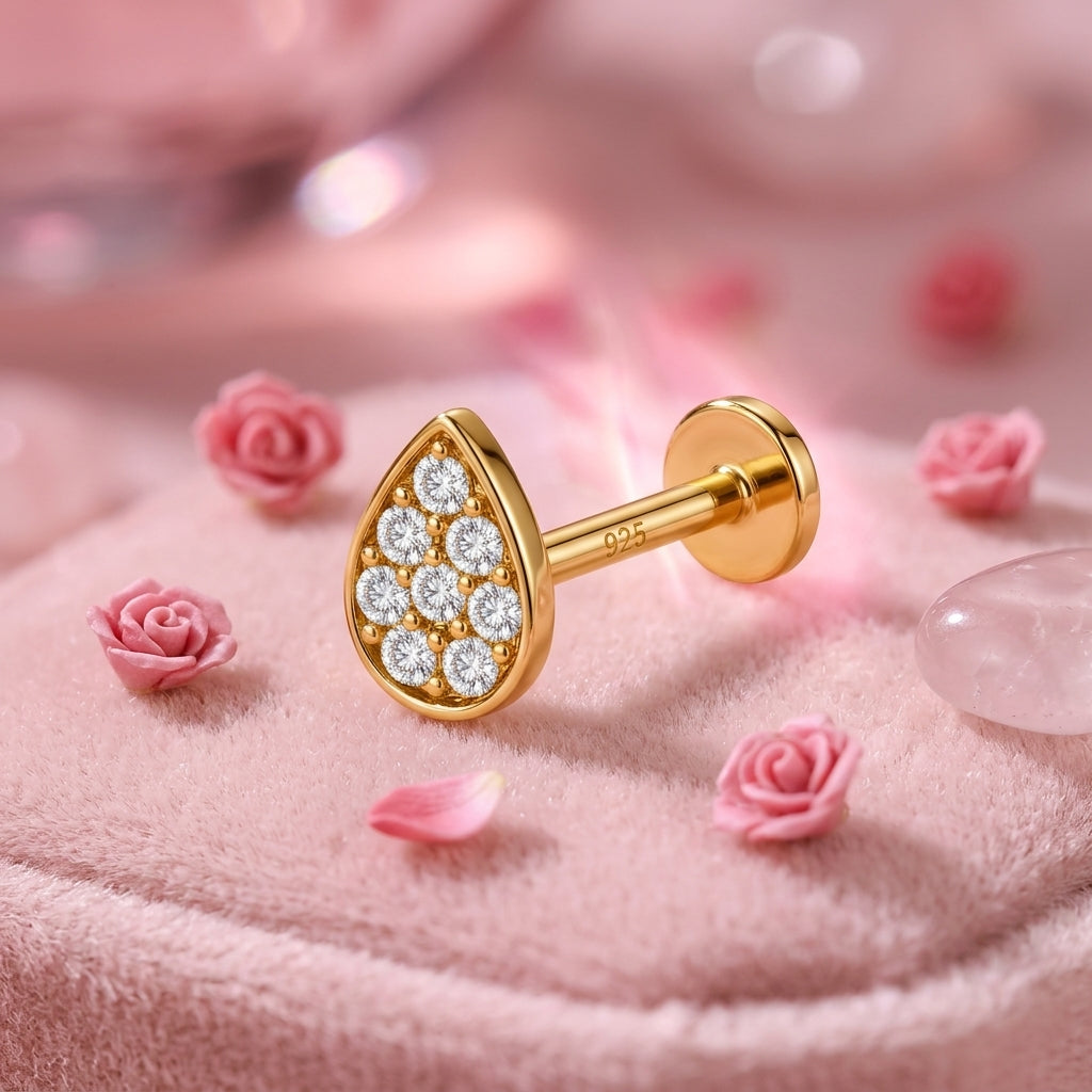 Teardrop Pave Nose Pin - back view with clasp
