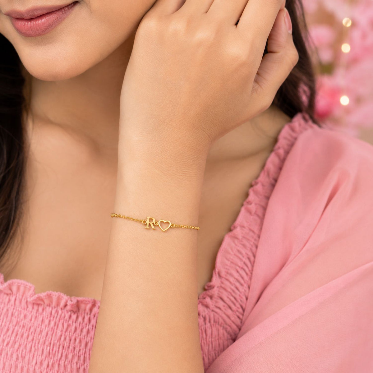 Initial Heart Outline Bracelet for Women - 925 Sterling Silver
