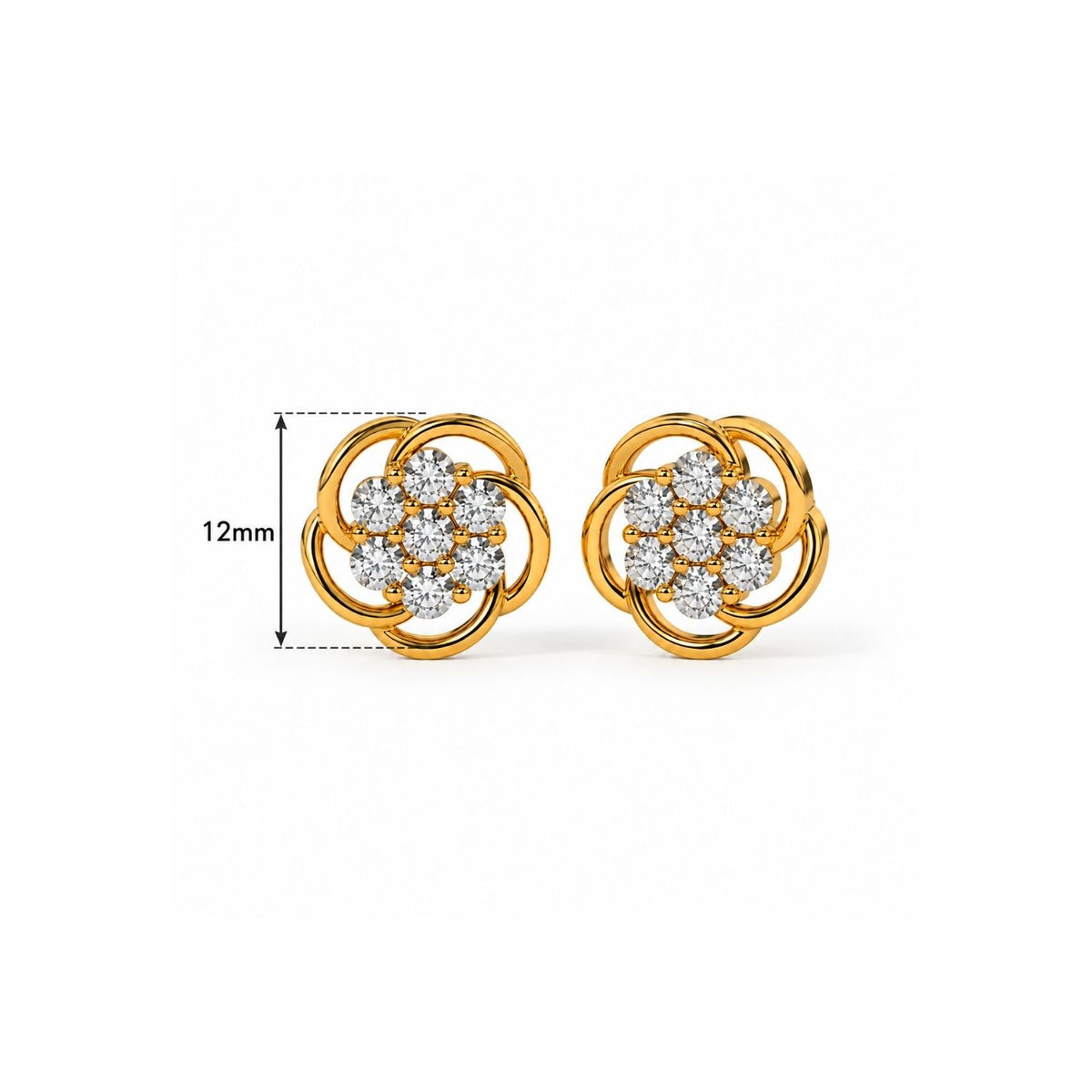 Swirl Flower White Cz Cluster Stud Earrings for Women - 925 Sterling Silver