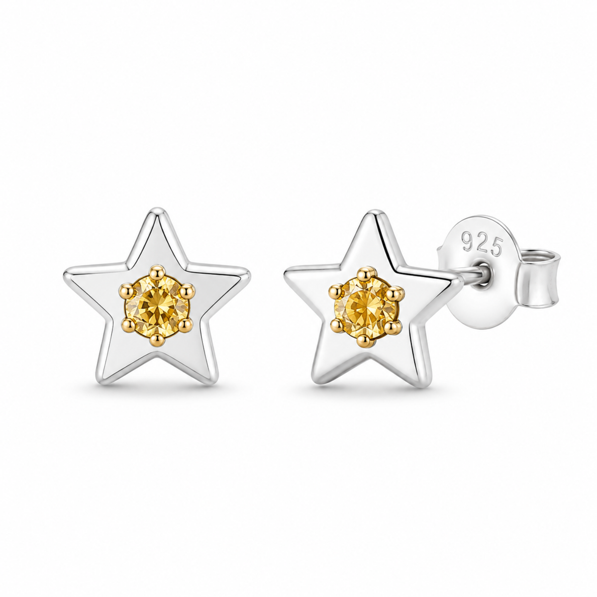 Star Citrine Yellow Cz Stud Earrings - 925 sterling silver earrings for women