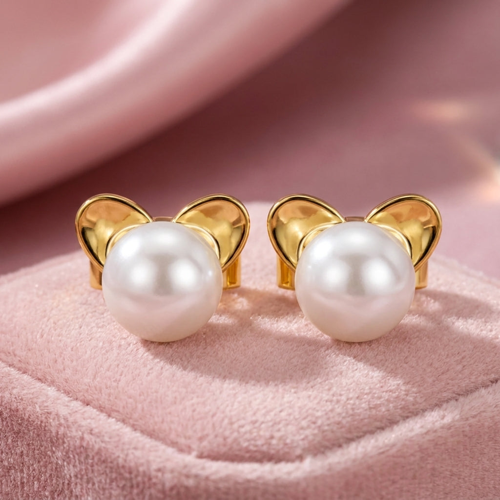 Bow Pearl Stud Earrings - 925 sterling silver earrings for women