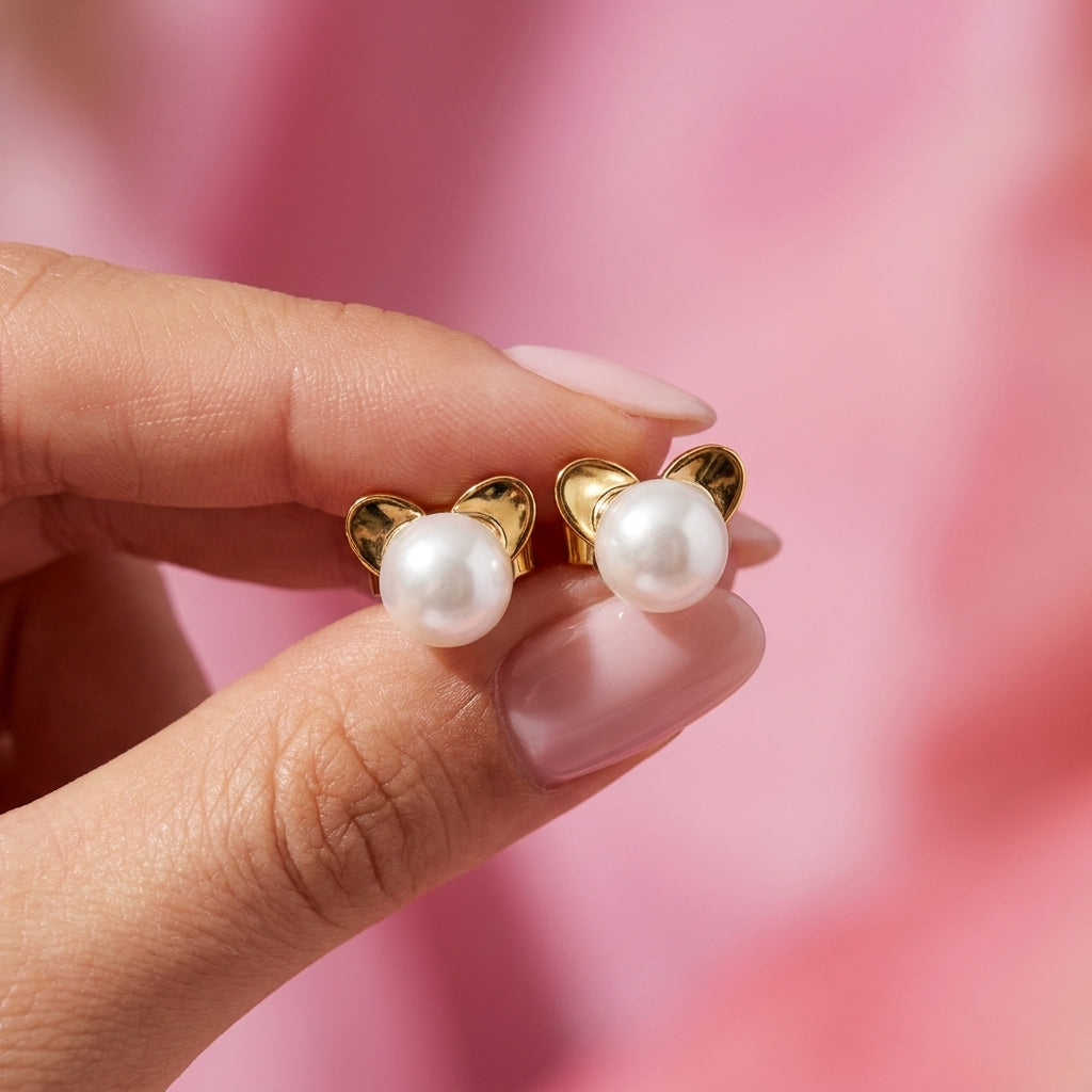 Bow Pearl Stud Earrings - 925 sterling silver earrings for women