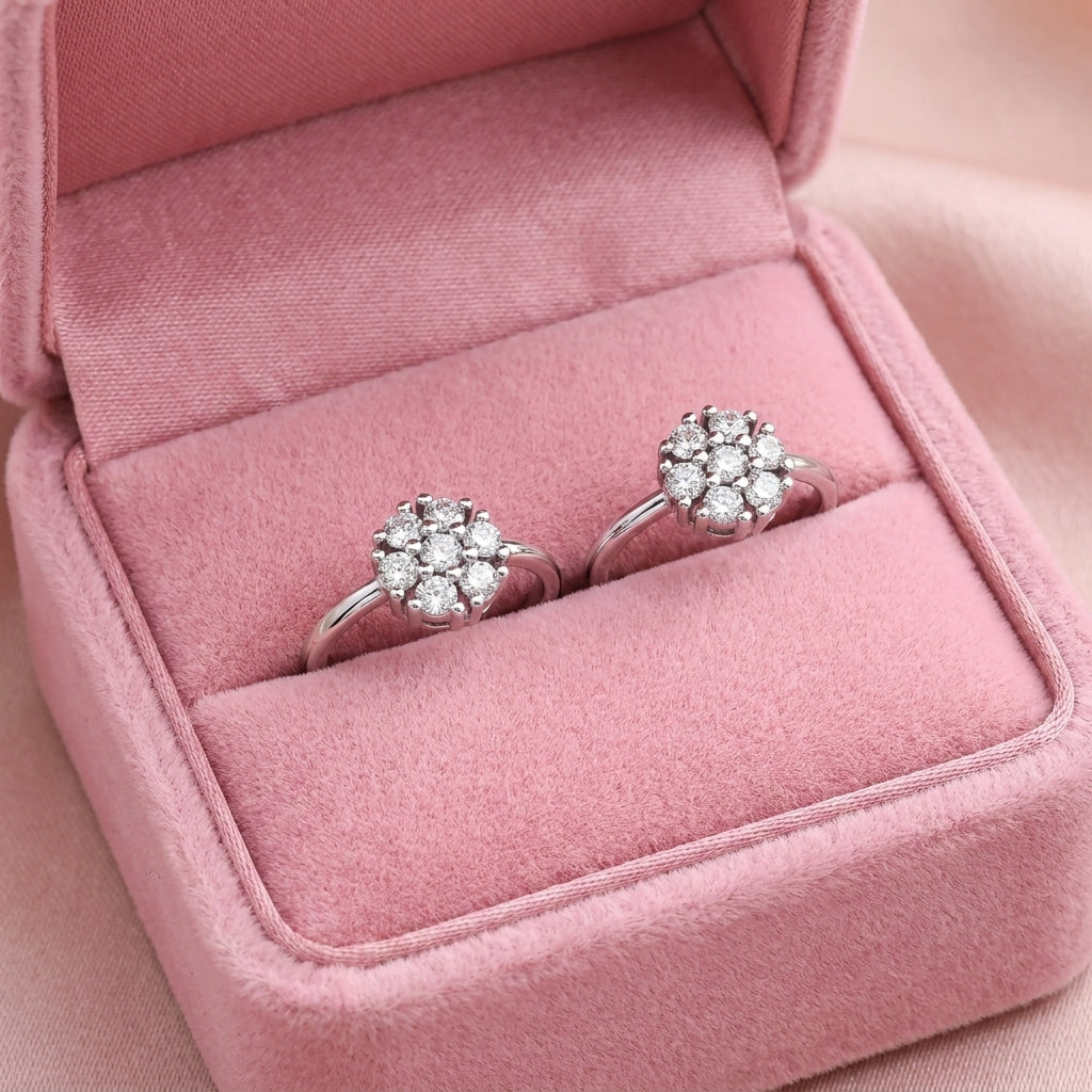Round Flower White Cz Cluster Toe Rings in 925 sterling silver