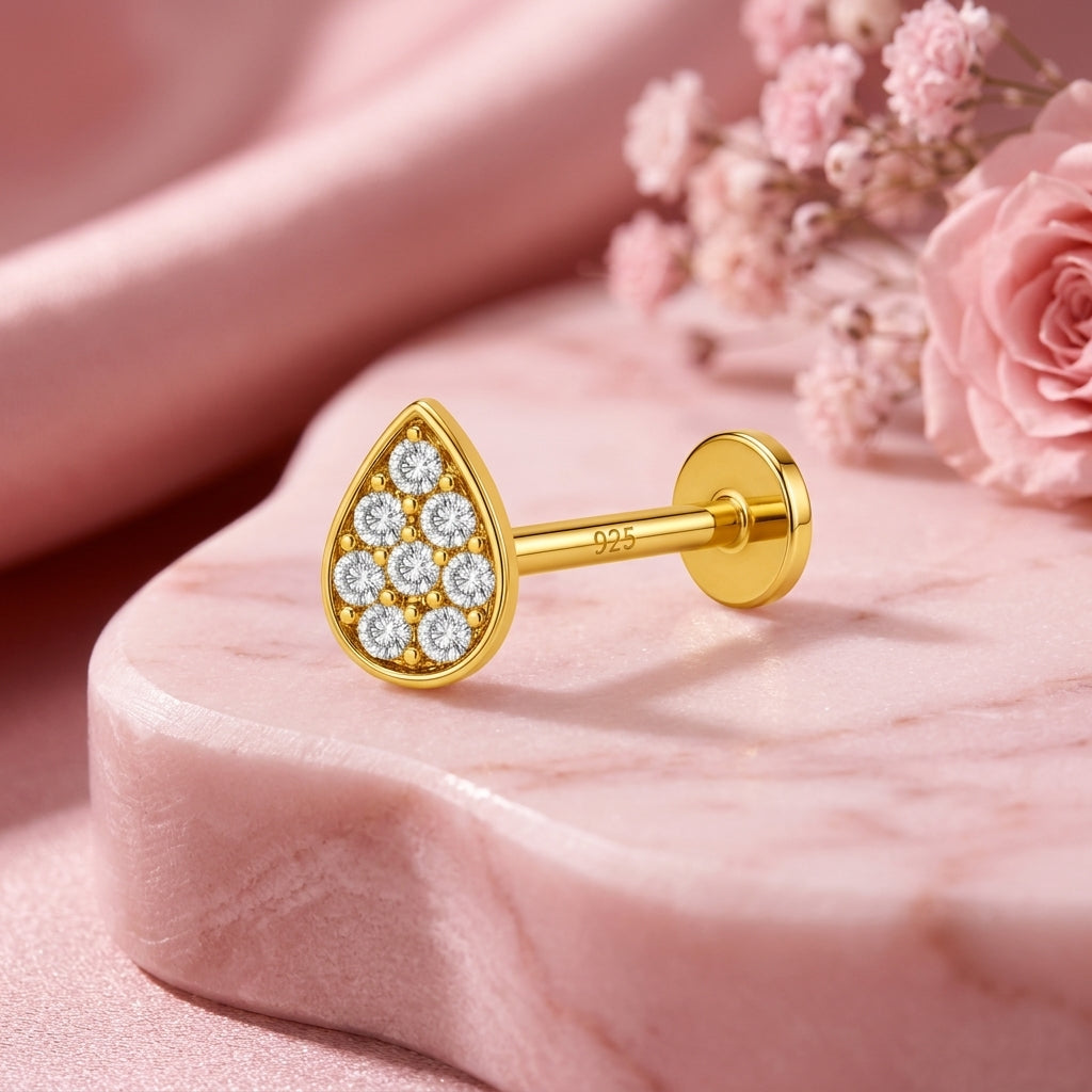 Teardrop Pave Nose Pin - 925 Sterling Silver