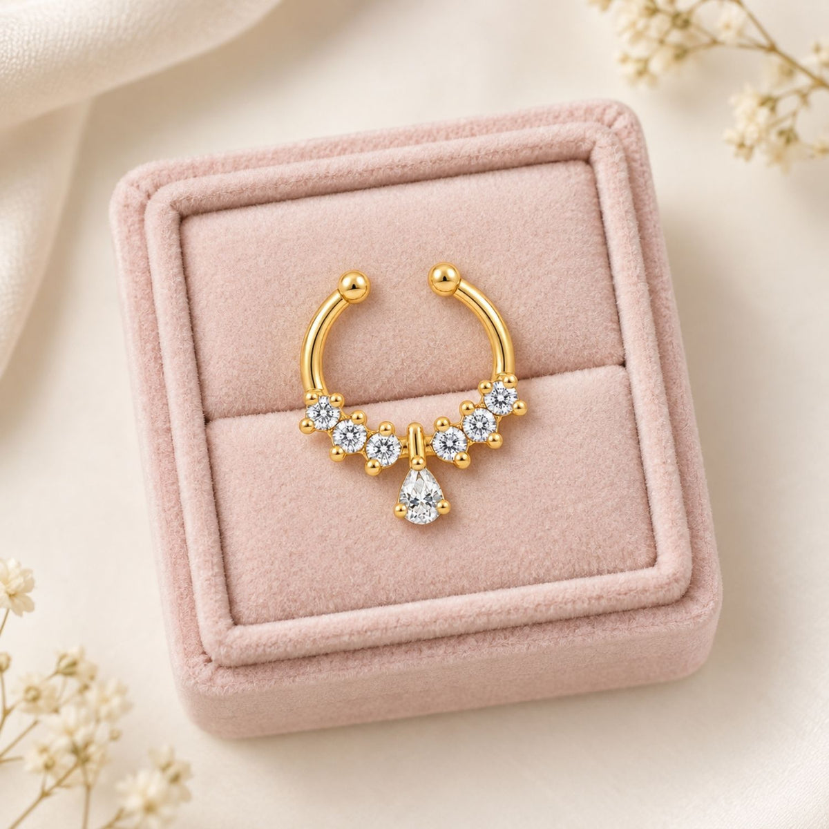 Teardrop Drop Faux Septum Nose Ring - 925 Sterling Silver
