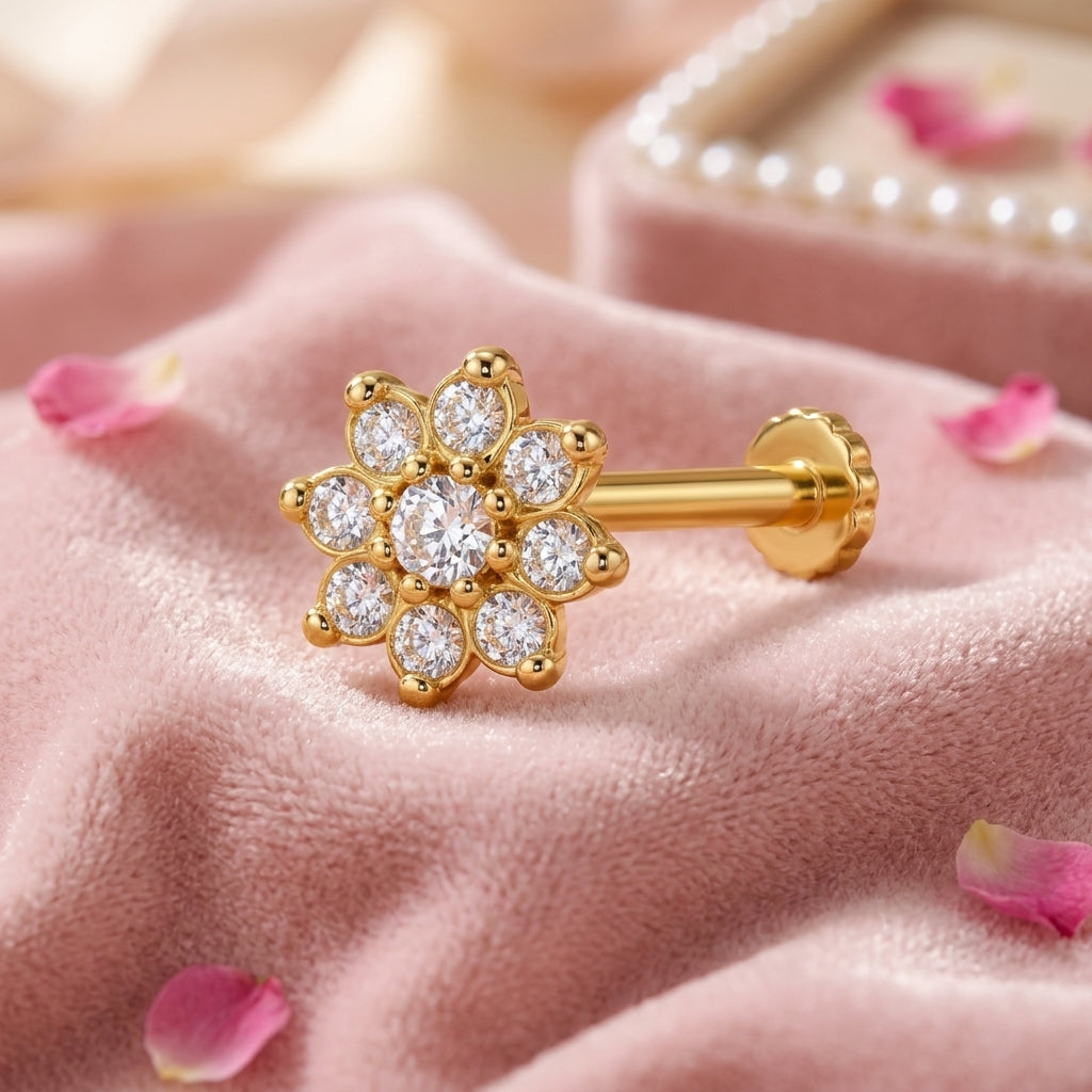 Daisy Cluster Nose Pin - back view with clasp