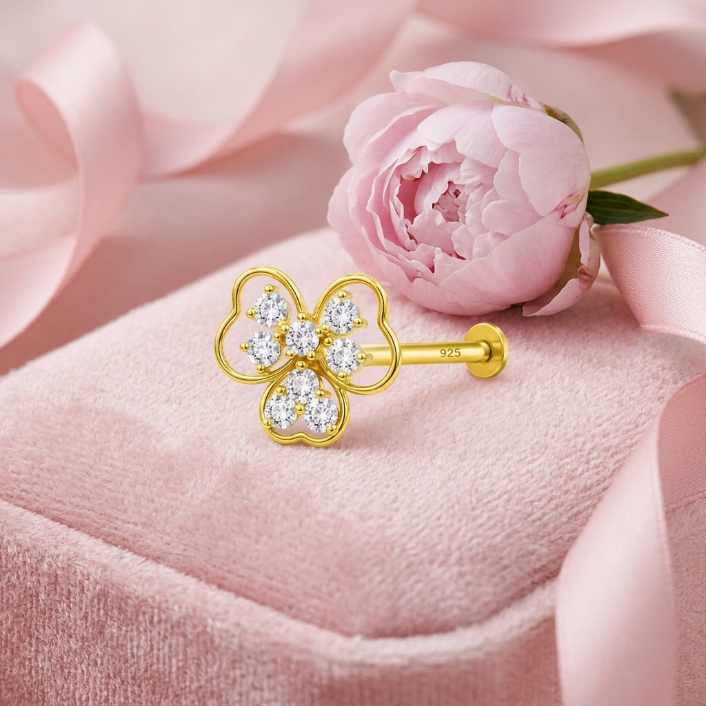 Three Petal Flower Nose Pin - 925 Sterling Silver