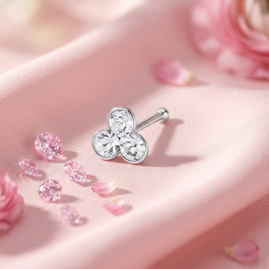 Trio Sparkle Stud Nose Pin - Sterling Silver - front view
