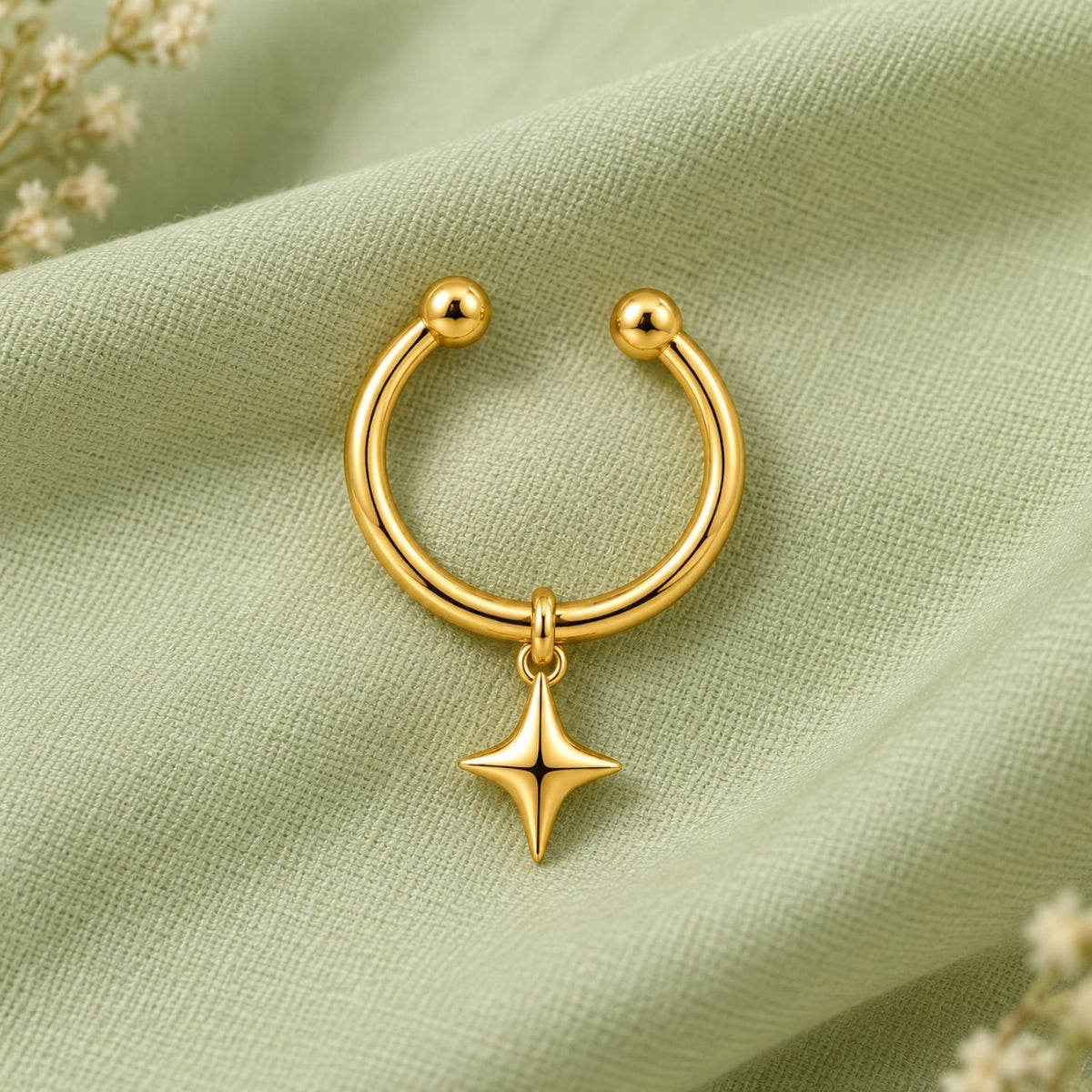 Star Drop Faux Septum Nose Ring - 925 Sterling Silver