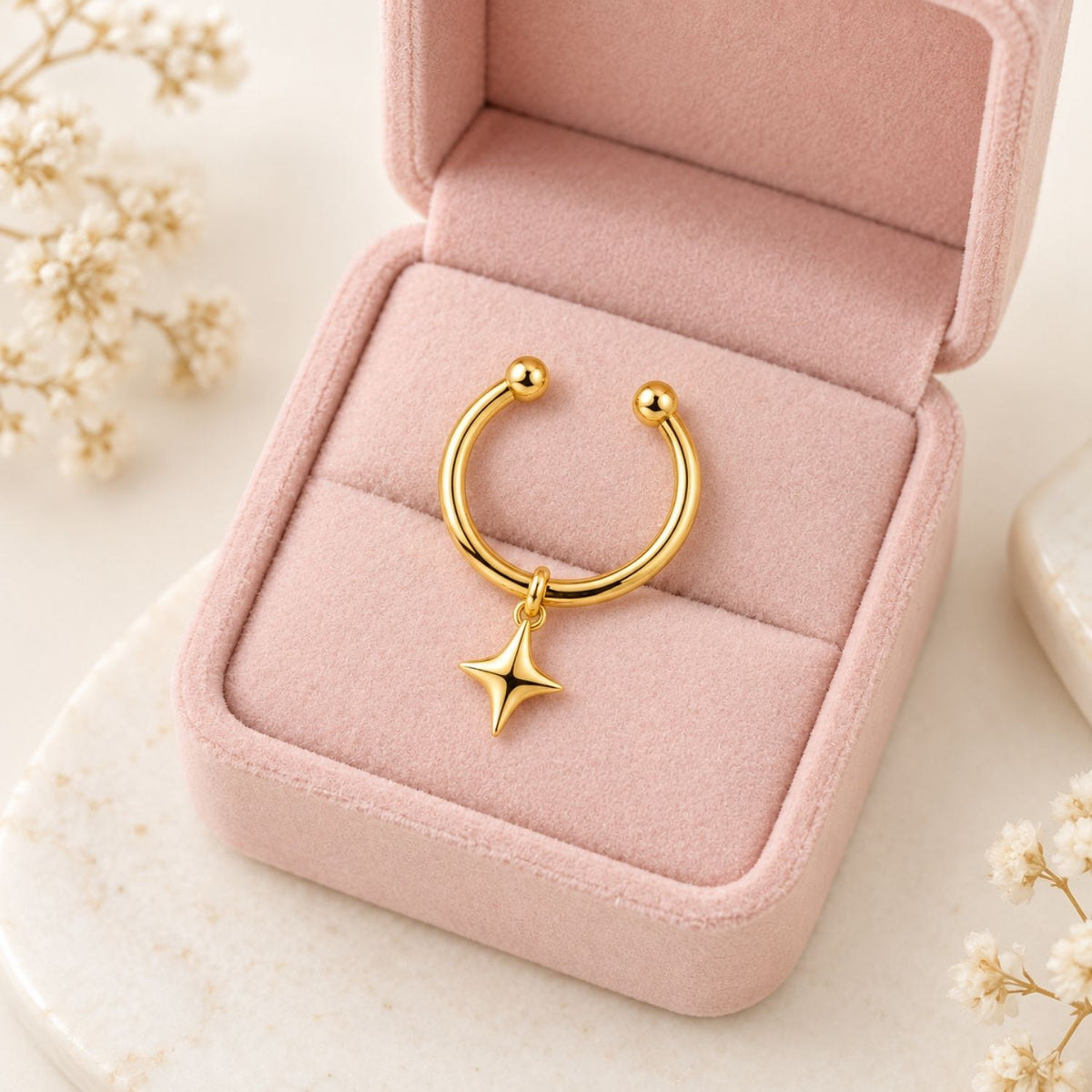 Star Drop Faux Septum Nose Ring - 925 Sterling Silver