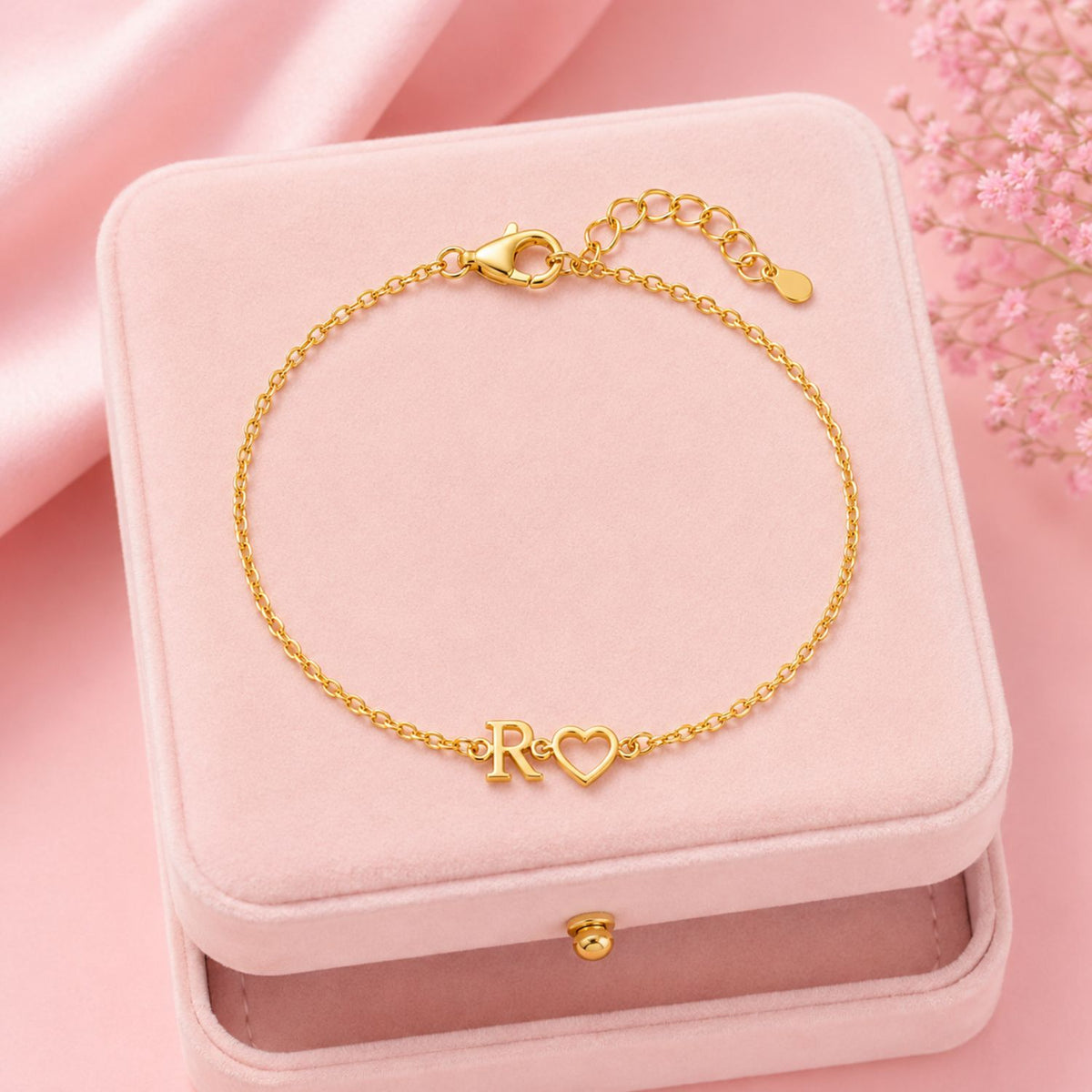 Initial Heart Outline Bracelet for Women - 925 Sterling Silver