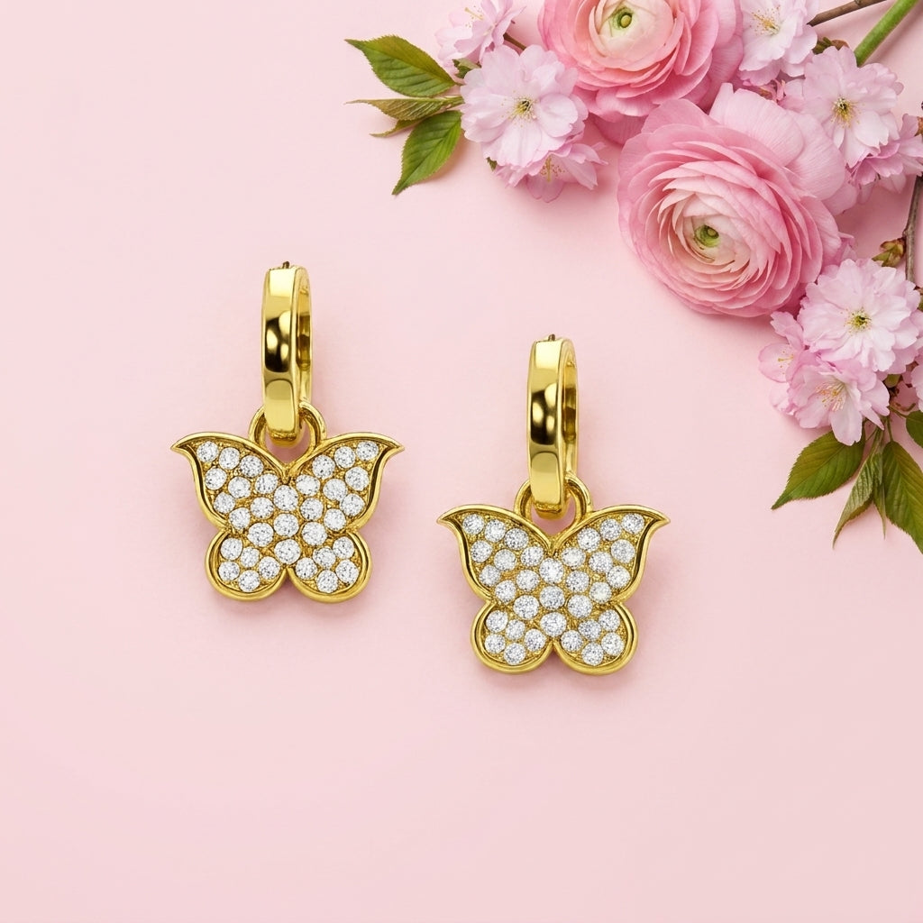 Studded Butterfly Huggies - 925 Sterling Silver Gold Plated