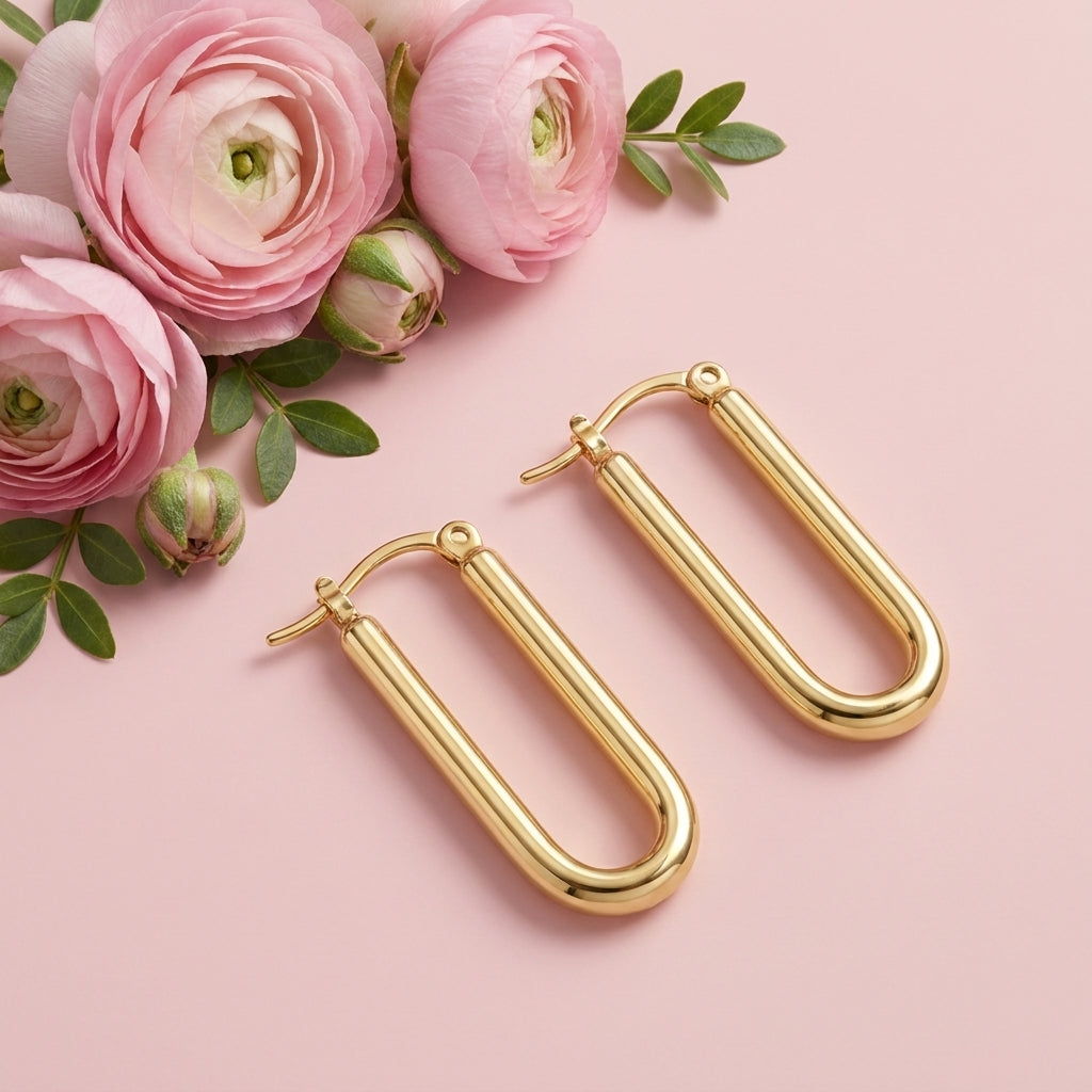 Long Bar Hoops - 925 Sterling Silver Gold Plated