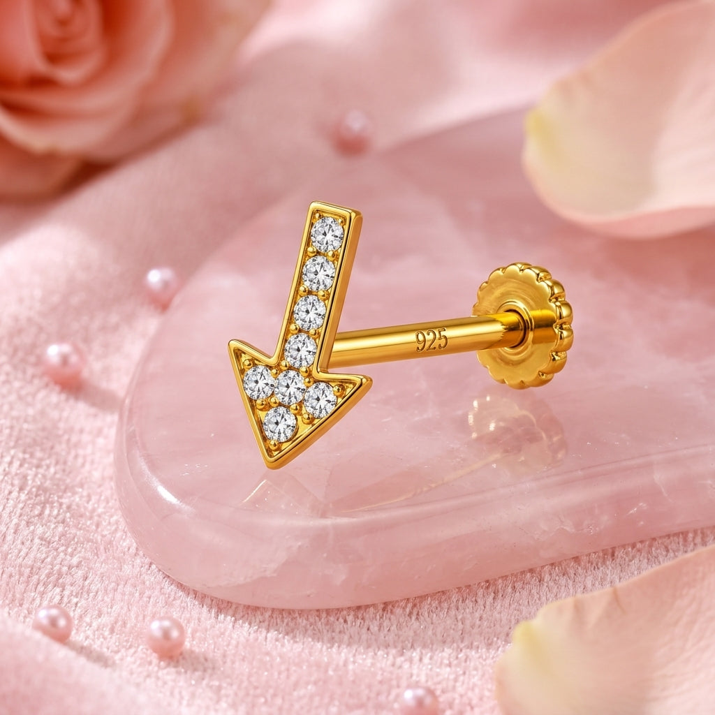 Arrow Pave Nose Pin - side view in 925 sterling silver