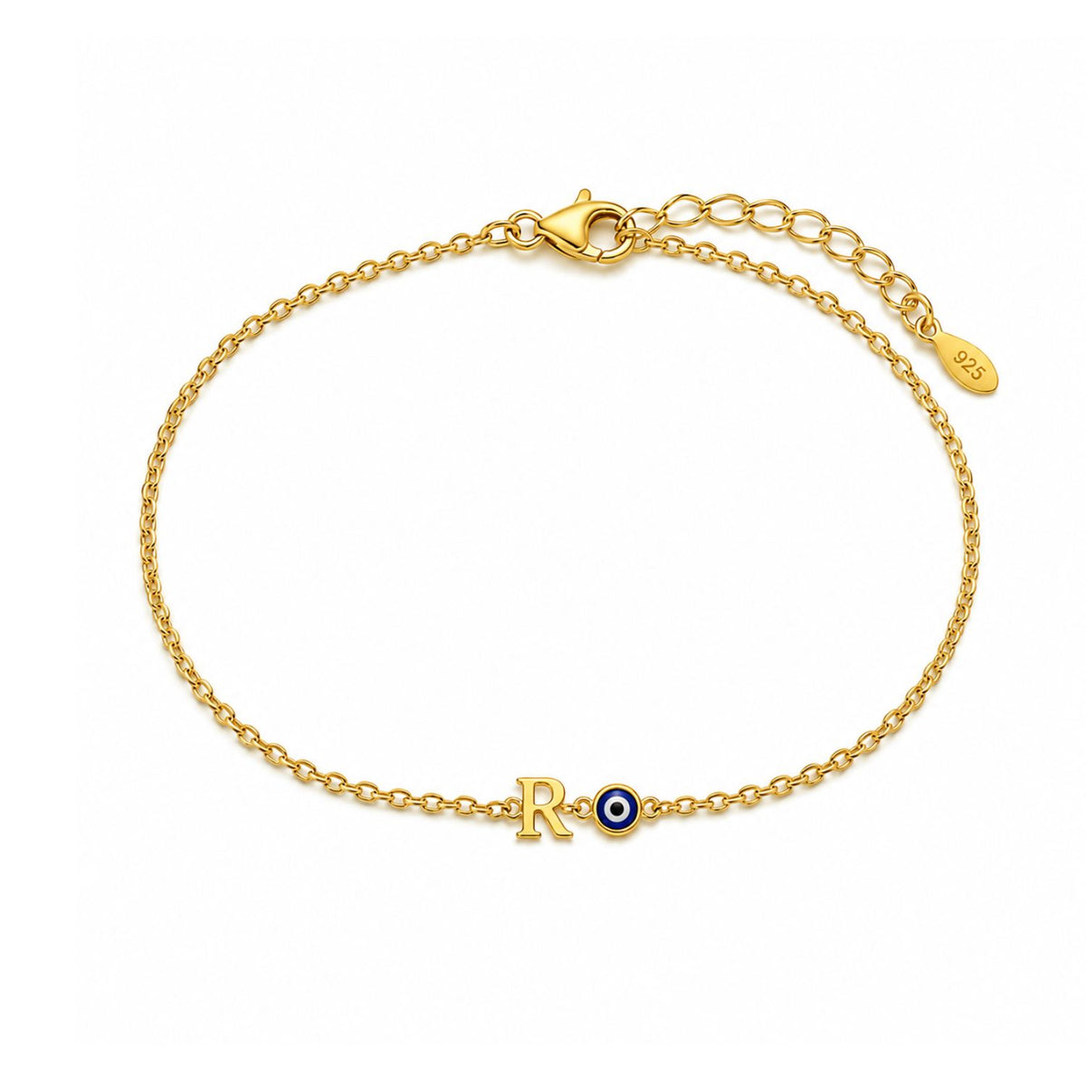 Initial Evil Eye Bracelet for Women - 925 Sterling Silver