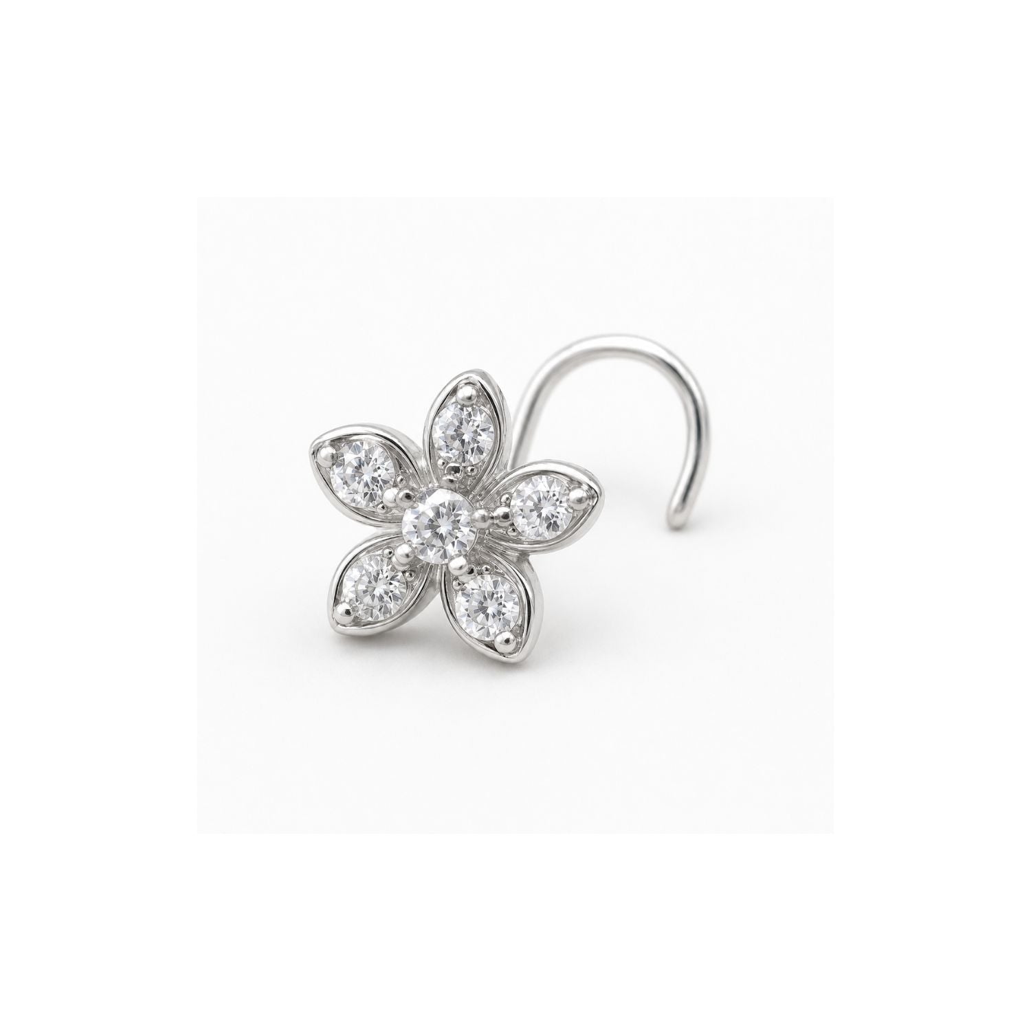 Six Petal Marquise CZ Nose Pin 925 Sterling Silver