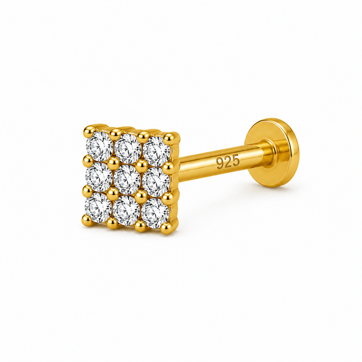 Square Pave Nose Pin - back view with clasp