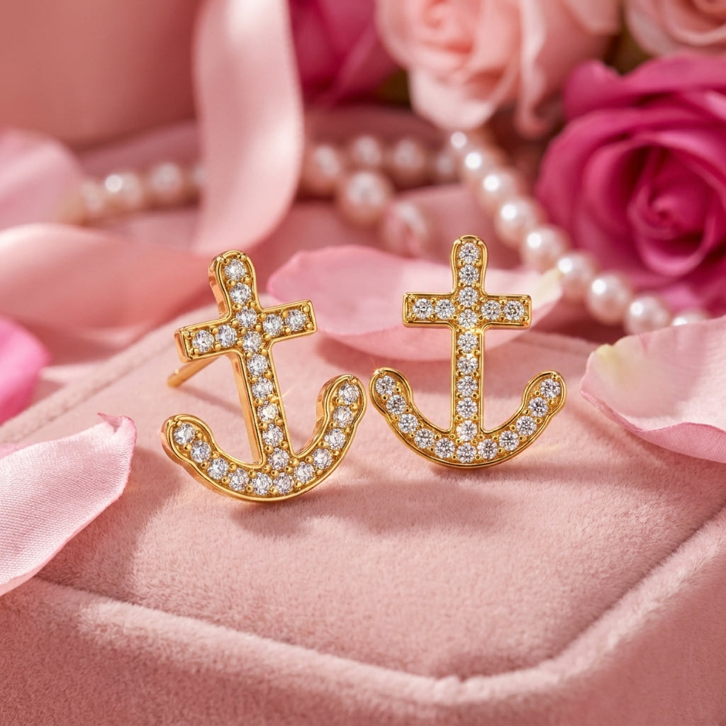Pavé White Cz Anchor Stud Earrings - 925 sterling silver earrings for women