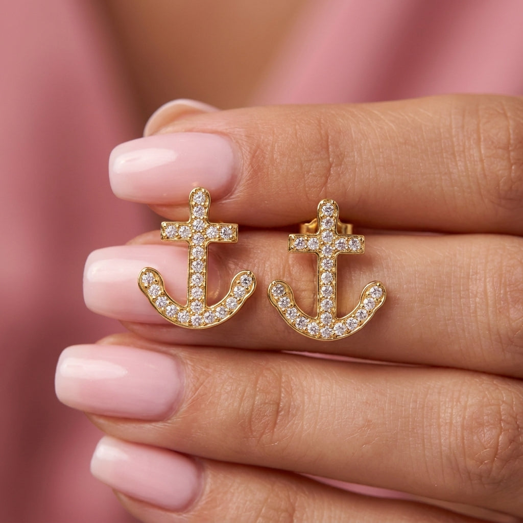 Pavé White Cz Anchor Stud Earrings - 925 sterling silver earrings for women