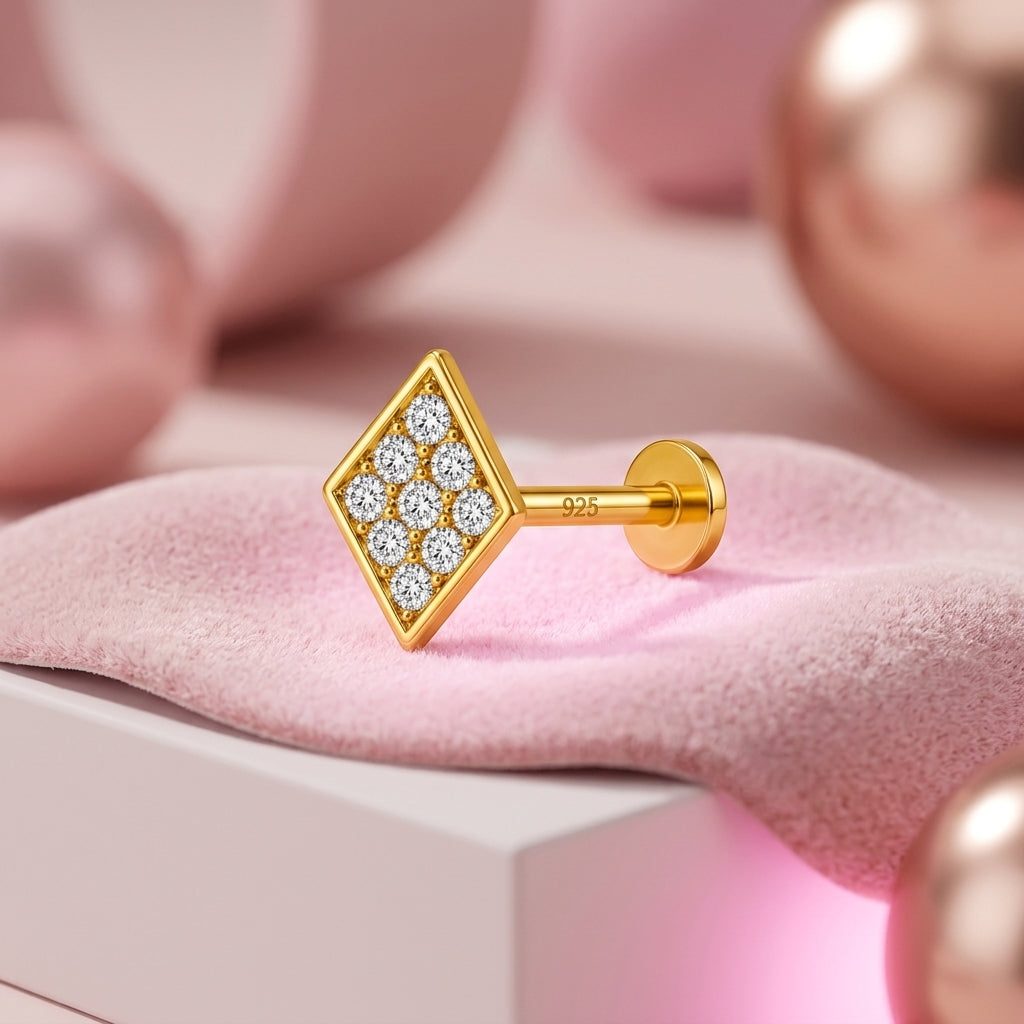 Diamond Shape Pave Nose Pin - back view with clasp