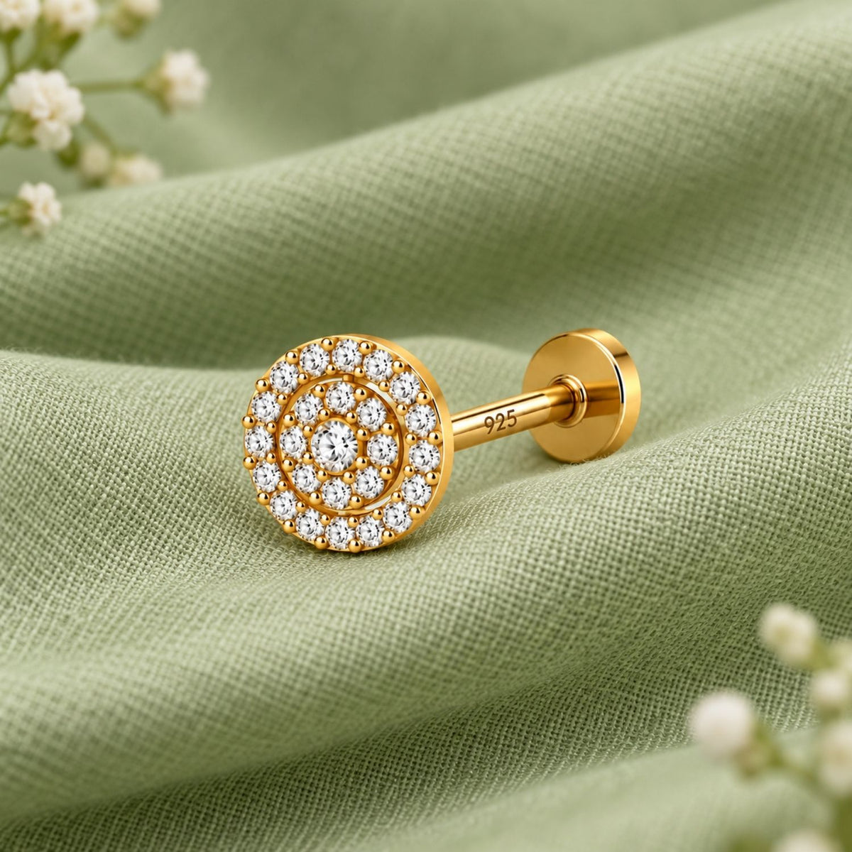 Round Halo Nose Pin - 925 Sterling Silver