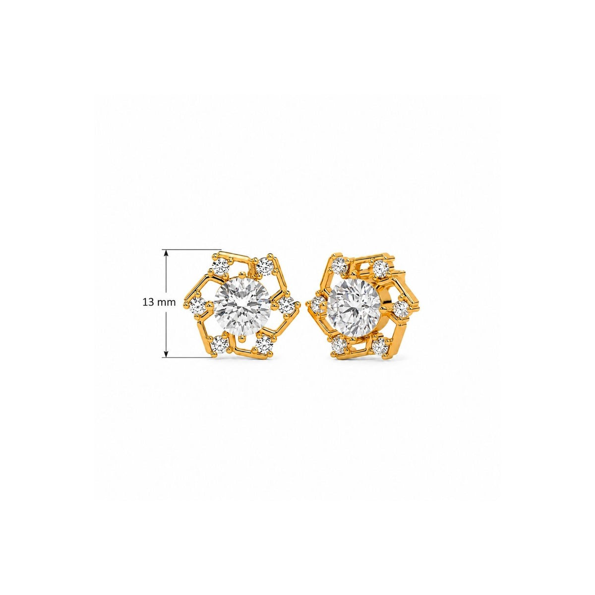 Hexagon Halo White Cz Solitaire Stud Earrings for Women - 925 Sterling Silver