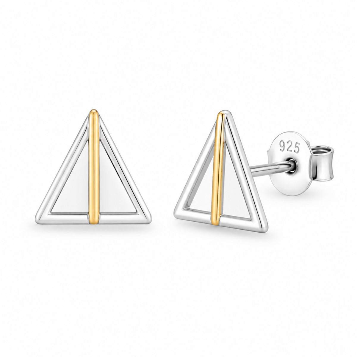 Two Tone Open Triangle Stud Earrings - 925 sterling silver earrings for women