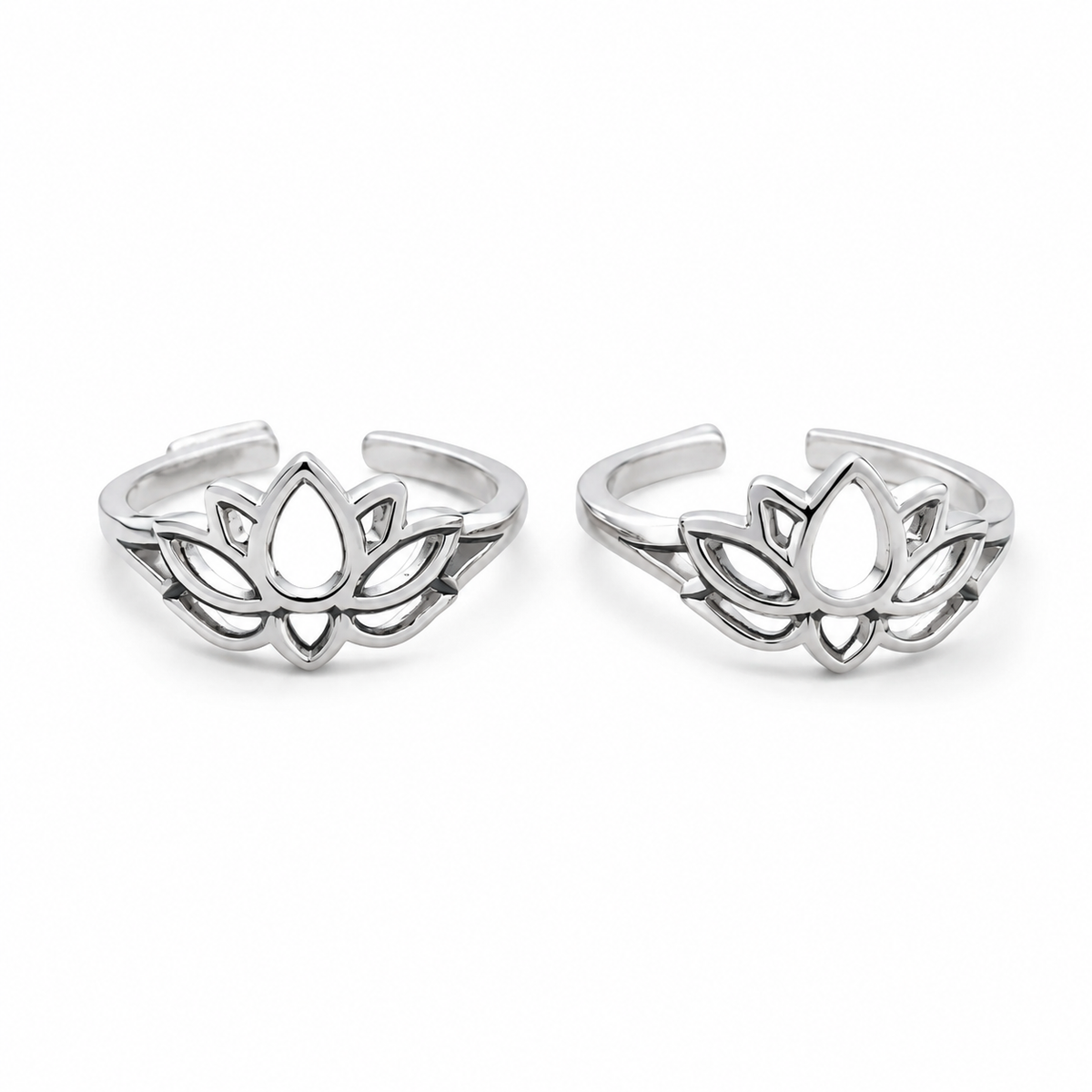 Lotus Cutout Sterling Silver Toe Rings - front view