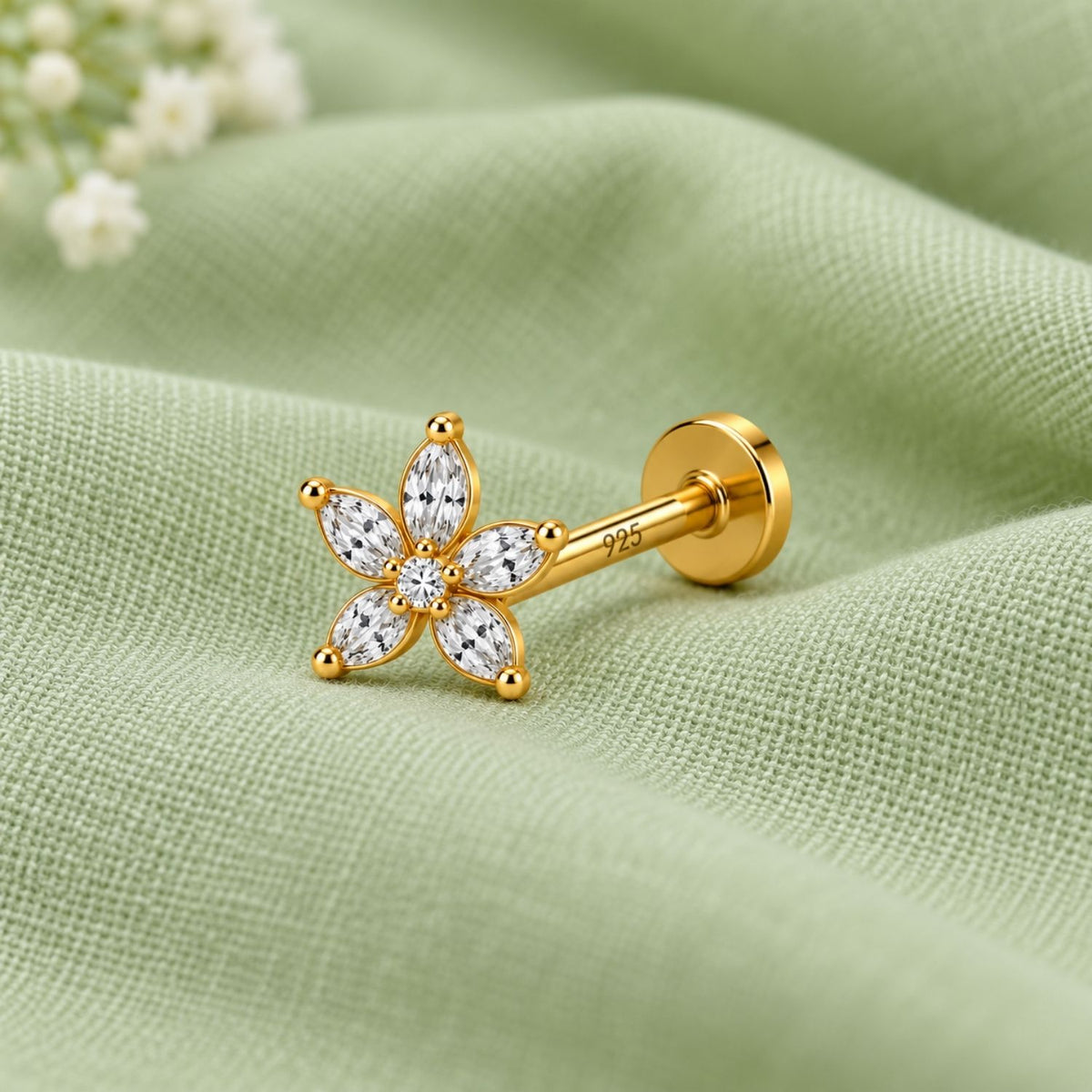 Marquise Star Flower Nose Pin - 925 Sterling Silver