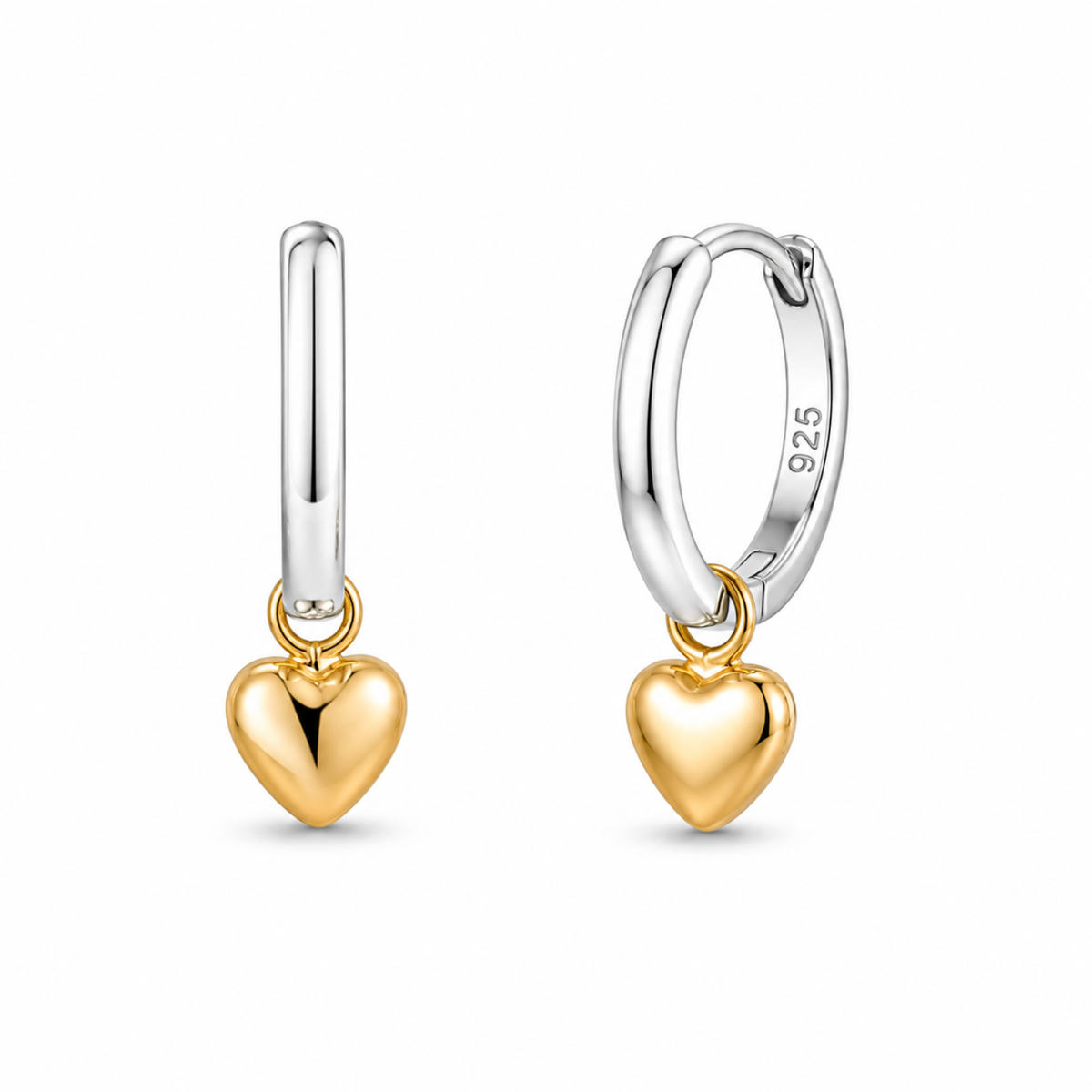 Gold Heart Charm Huggie Hoop Earrings - 925 sterling silver earrings for women