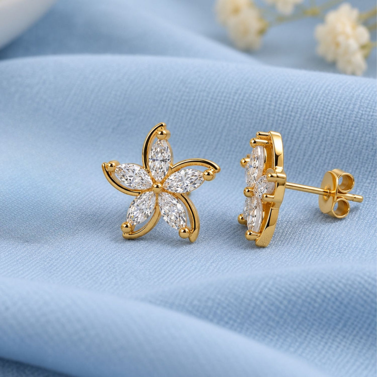 Marquise White Cz Flower Stud Earrings for Women - 925 Sterling Silver