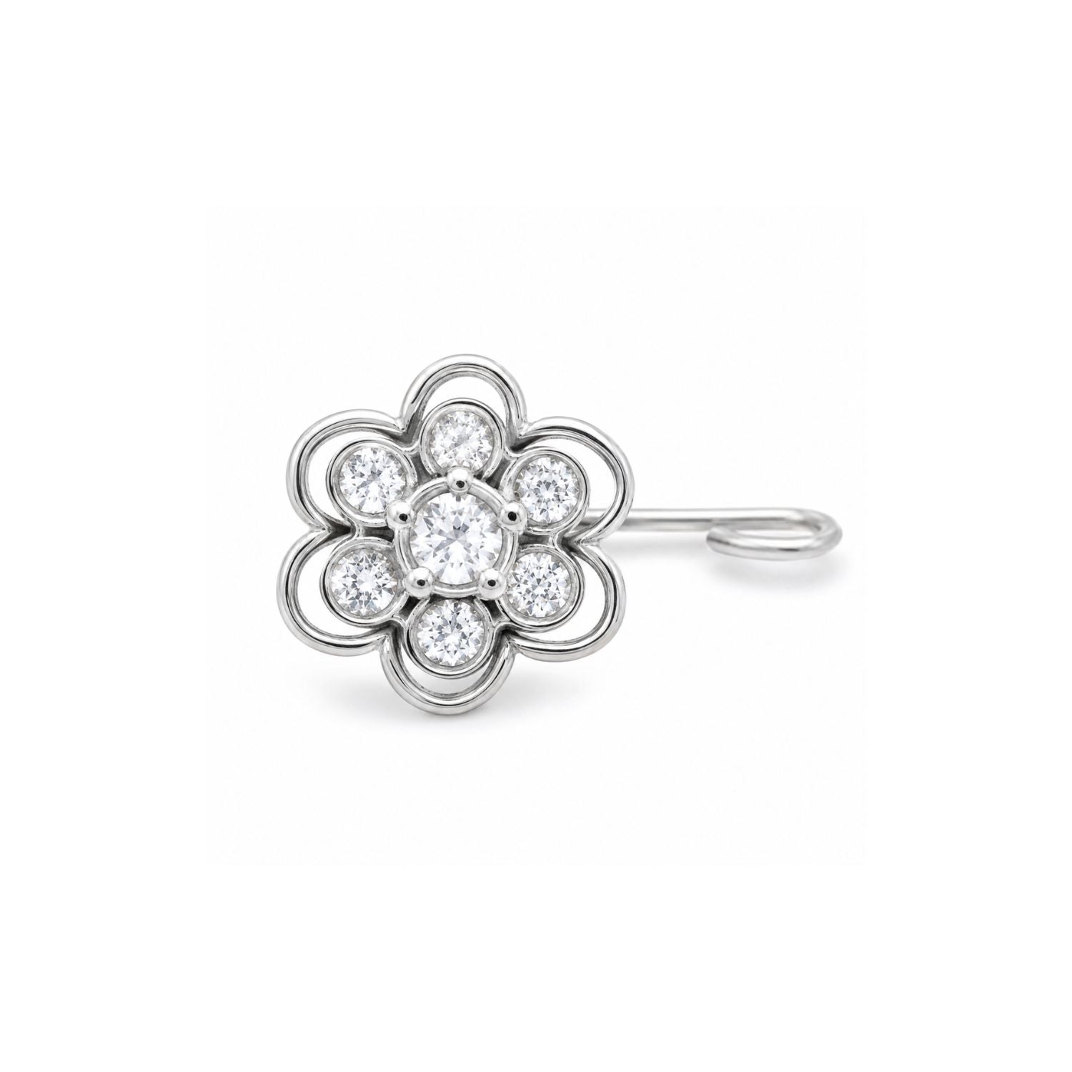 Double Layer Rosette CZ Nose Pin 925 Sterling Silver