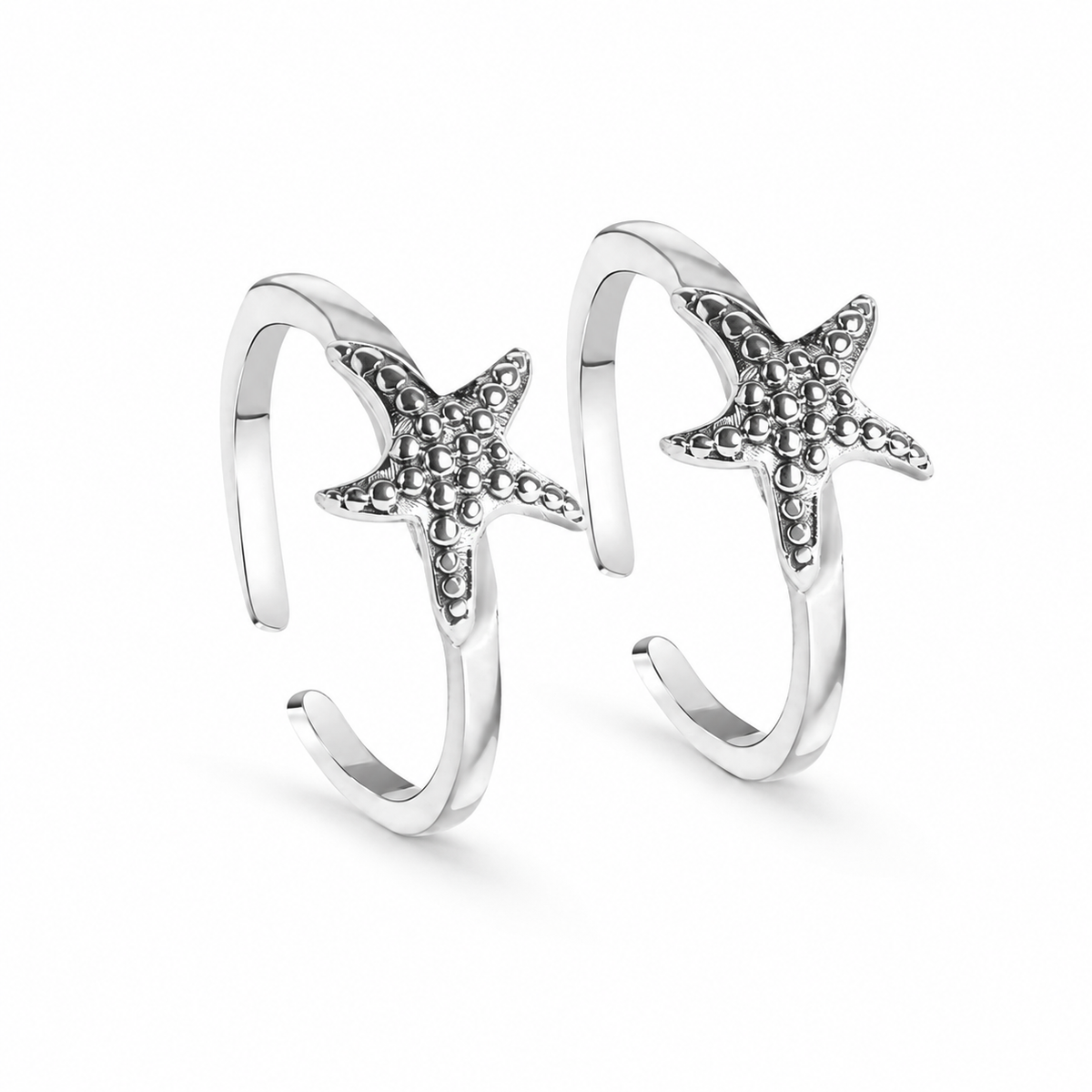 Double Band Starfish Silver Toe Rings in 925 sterling silver