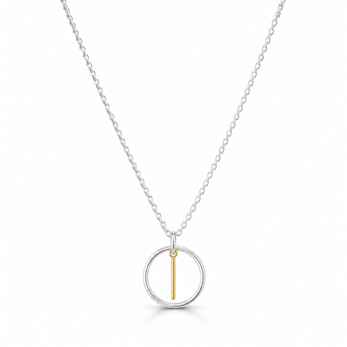 Silver Circle Gold Bar Drop Pendant Necklace - 925 sterling silver pendant necklace for women