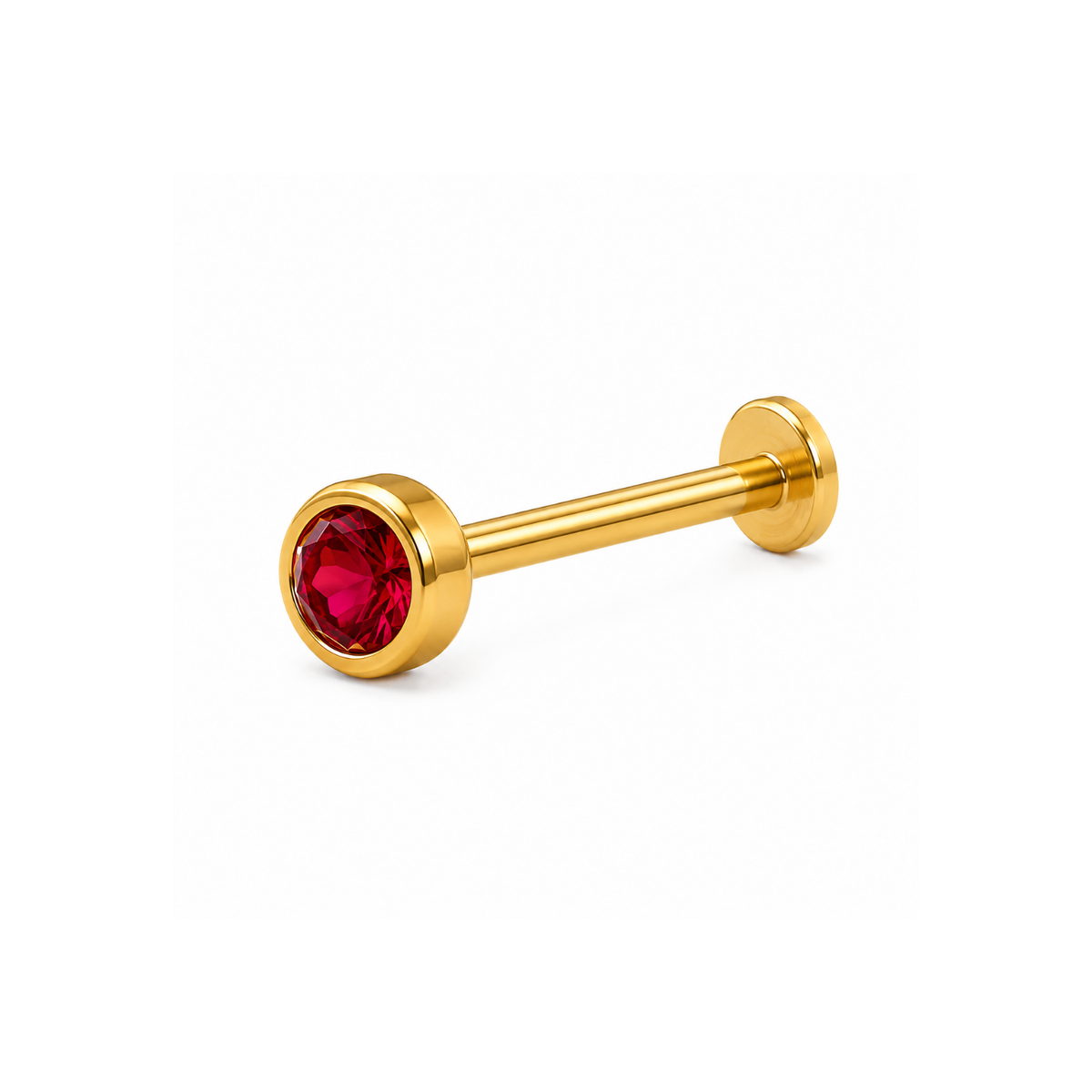 Red Ruby Round Bezel Nose Pin - 925 Sterling Silver