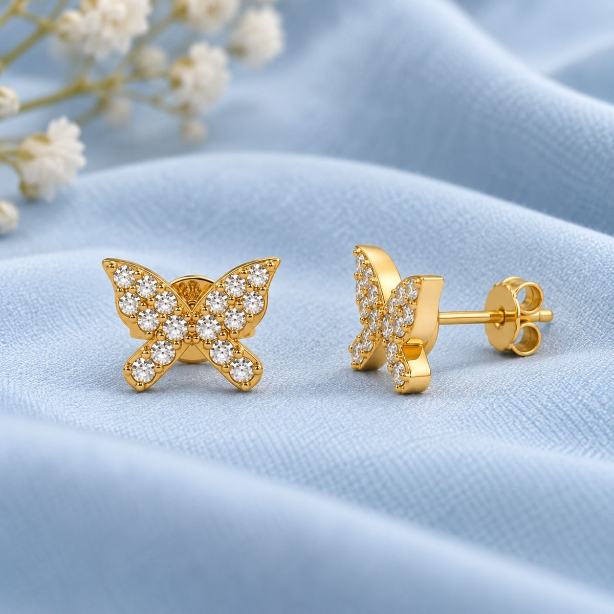 Pavé White Cz Butterfly Stud Earrings for Women - 925 Sterling Silver