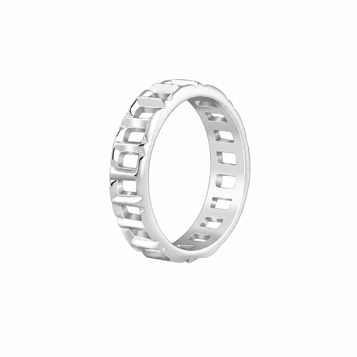 Sterling Silver Geometric Cutout Band Ring for Men