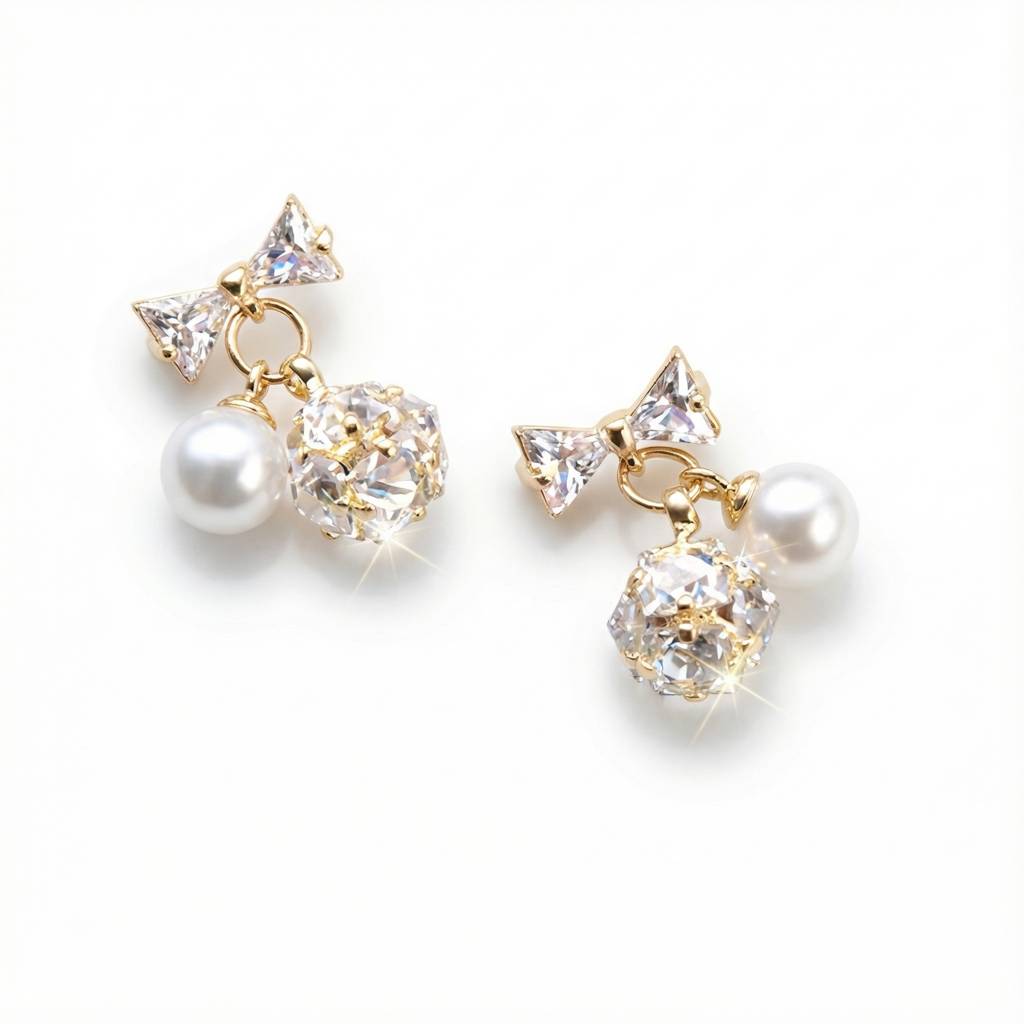 Gilded Pearl Bow Stud Earrings - 925 Sterling Silver Gold Plated