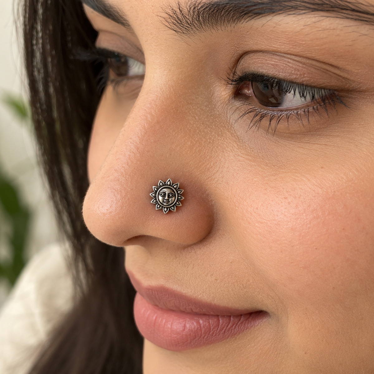 Sun Face Nose Pin for Women - 925 Sterling Silver