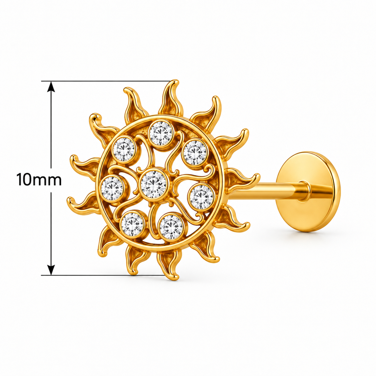 Tribal Sun Nose Pin - close-up detail