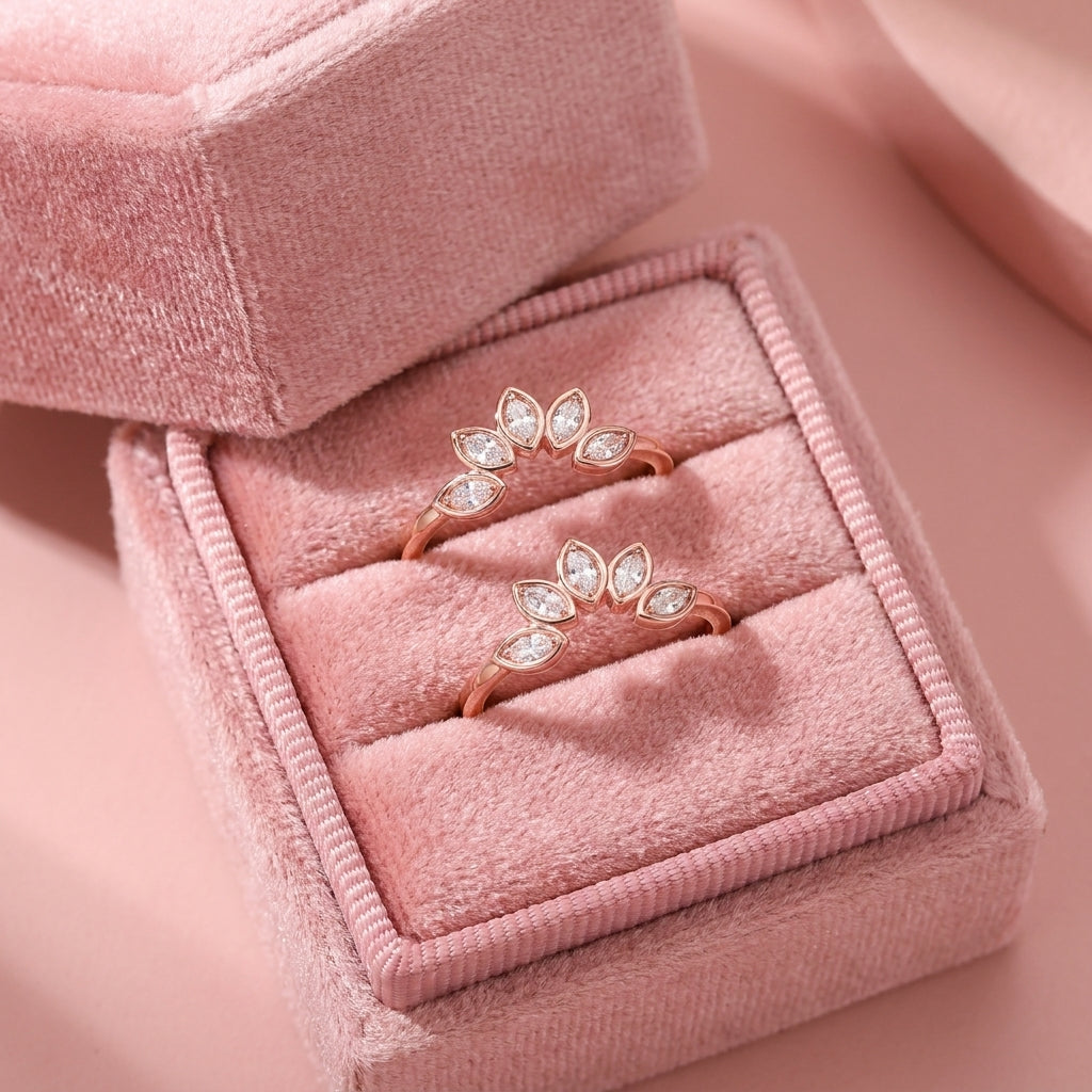 Rose Gold Marquise White Cz Crown Toe Rings - close-up detail in 925 sterling silver