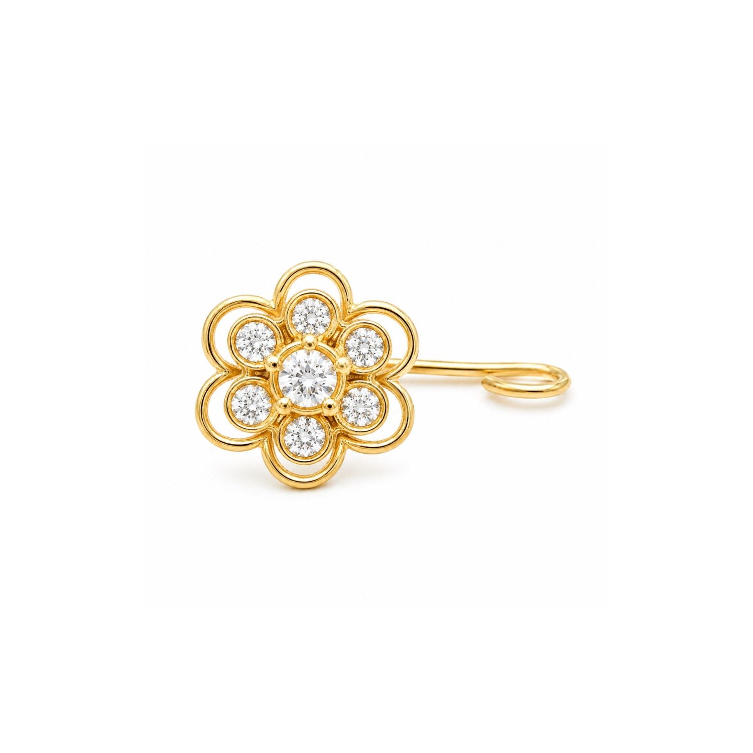 Double Layer Rosette CZ Nose Pin 925 Sterling Silver