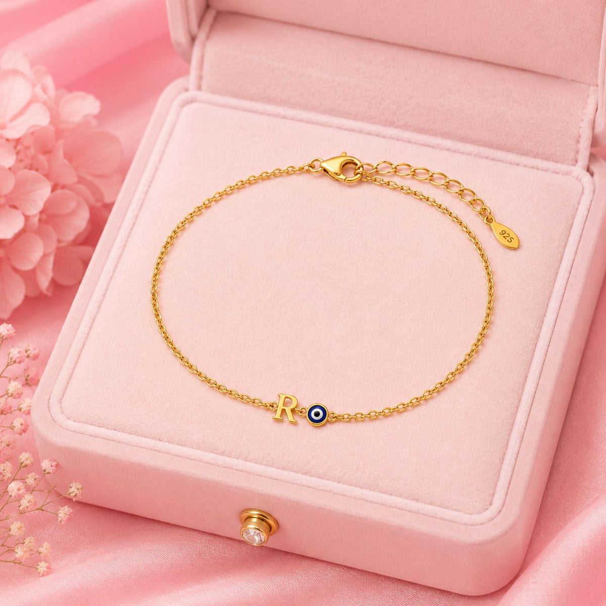 Initial Evil Eye Bracelet for Women - 925 Sterling Silver