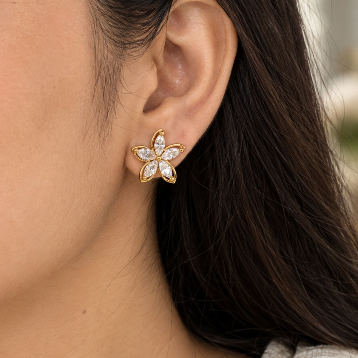 Marquise White Cz Flower Stud Earrings for Women - 925 Sterling Silver