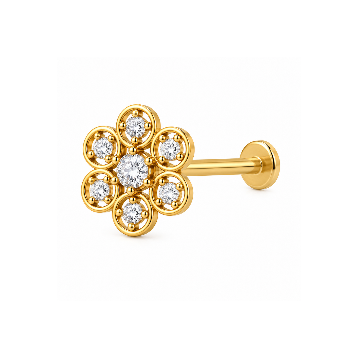 Floral Nose Pin - side view in 925 sterling silver
