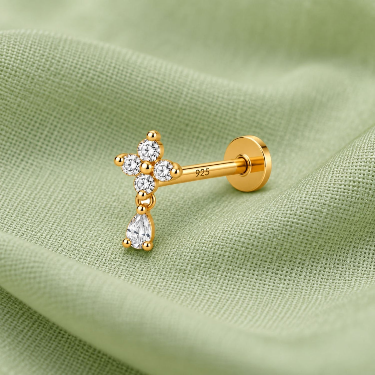 Cross Drop Nose Pin - 925 Sterling Silver