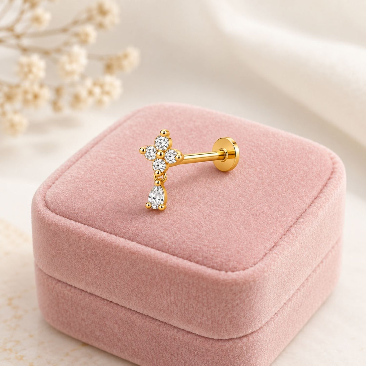 Cross Drop Nose Pin - 925 Sterling Silver