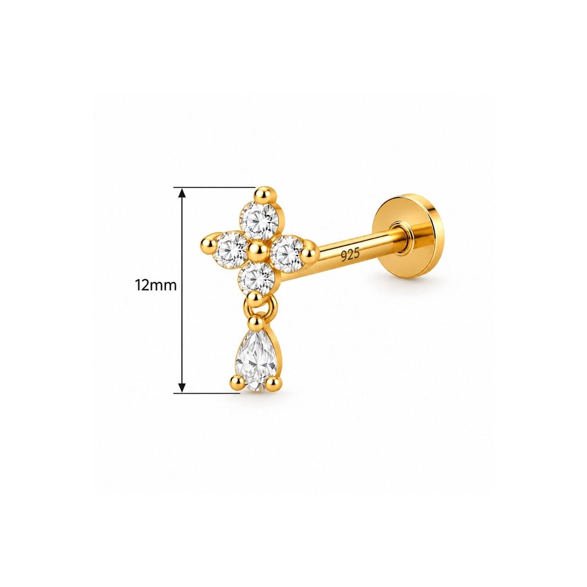 Cross Drop Nose Pin - 925 Sterling Silver