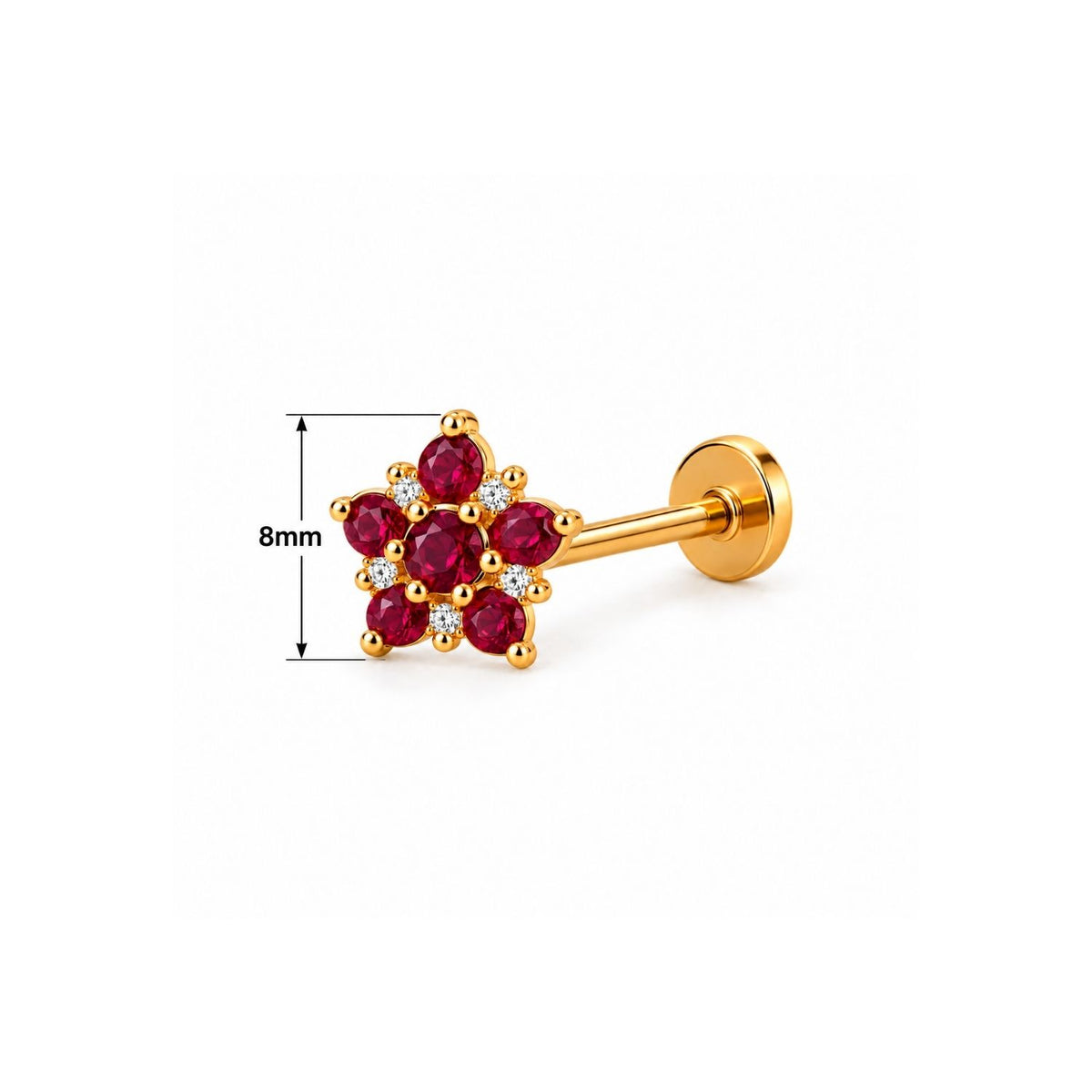 Ruby Red Flower Nose Pin - 925 Sterling Silver